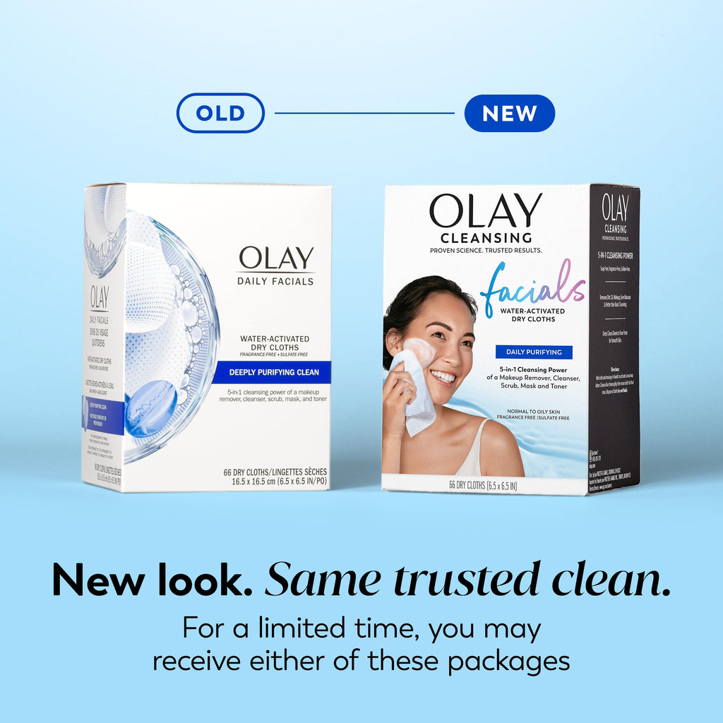 Olay Makeup Remover Wipes, Daily Facials Deep Clean Face Cleanser for Normal to Oily Skin, Alcohol & Fragrance Free, Soft Face Wash Towels, Travel Essentials for Women, Convenient Dry Cloths, 66 ct