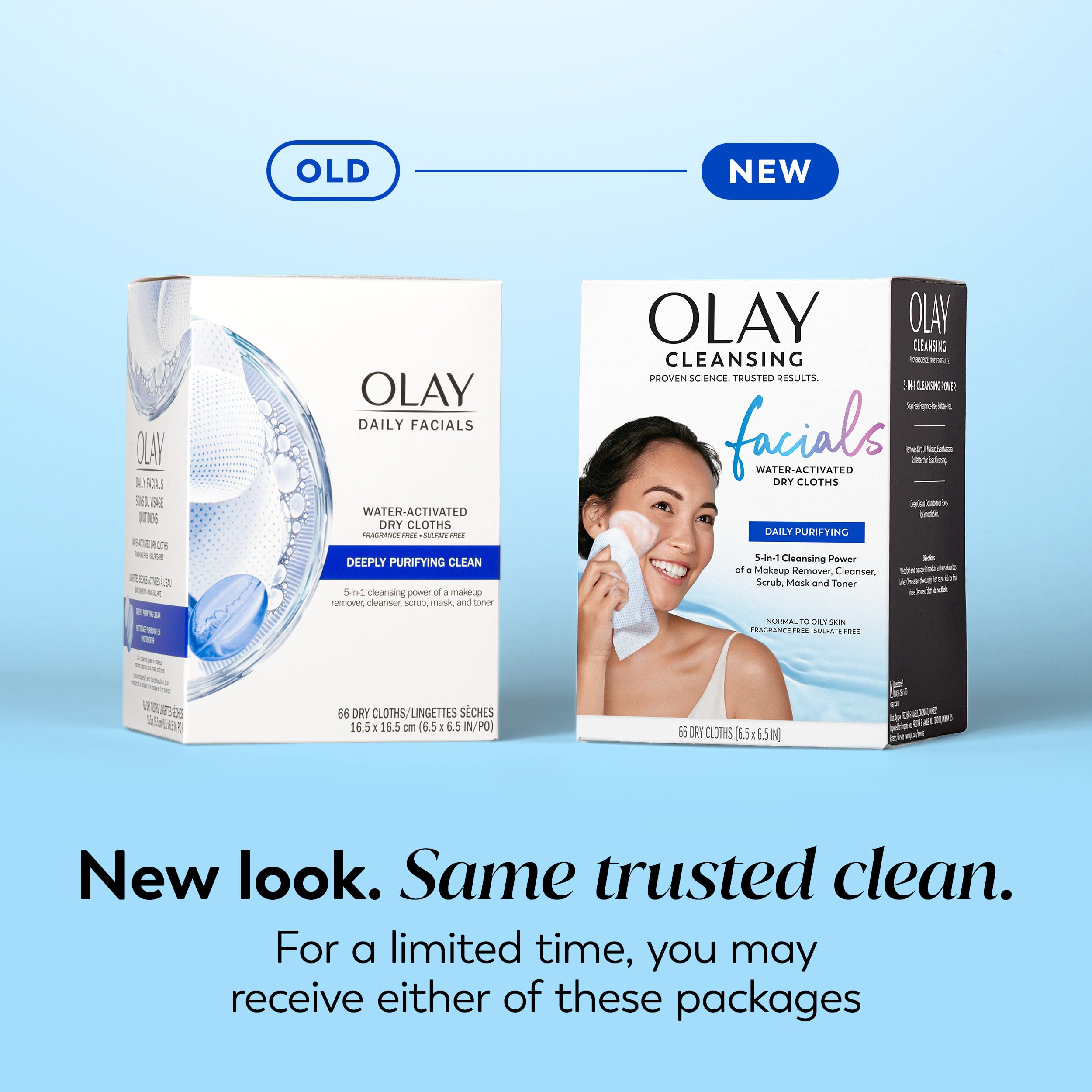 Olay Makeup Remover Wipes, Daily Facials Deep Clean Face Cleanser for Normal to Oily Skin, Alcohol & Fragrance Free, Soft Face Wash Towels, Travel Essentials for Women, Convenient Dry Cloths, 66 ct