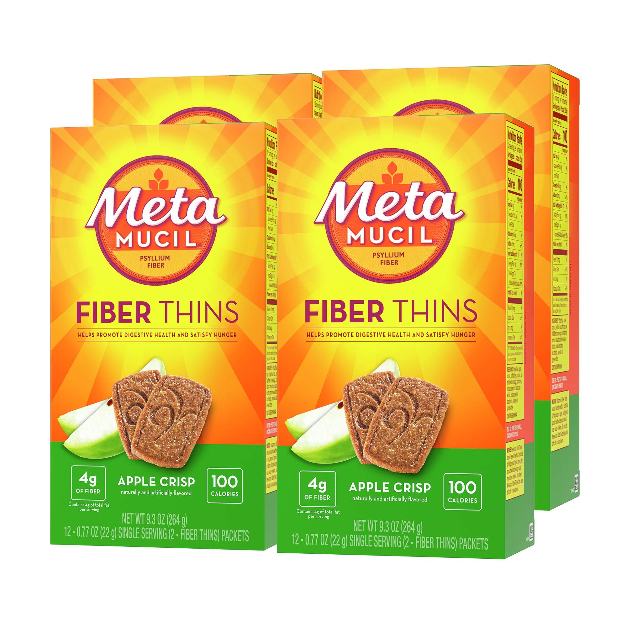 Metamucil, Fiber Thins, Daily Psyllium Husk Fiber Supplement, Supports Digestive Health and Satisfies Hunger, Apple Crisp Flavor, 12 Servings