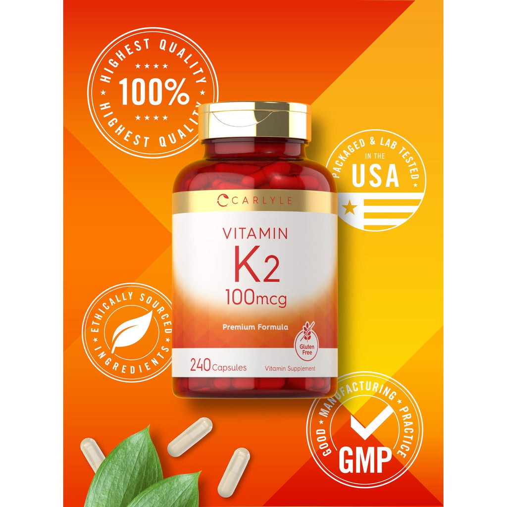 Carlyle Vitamin K2 Supplement 100 mcg | K2 MK-4 | 240 Capsules | Non-GMO & Gluten Free