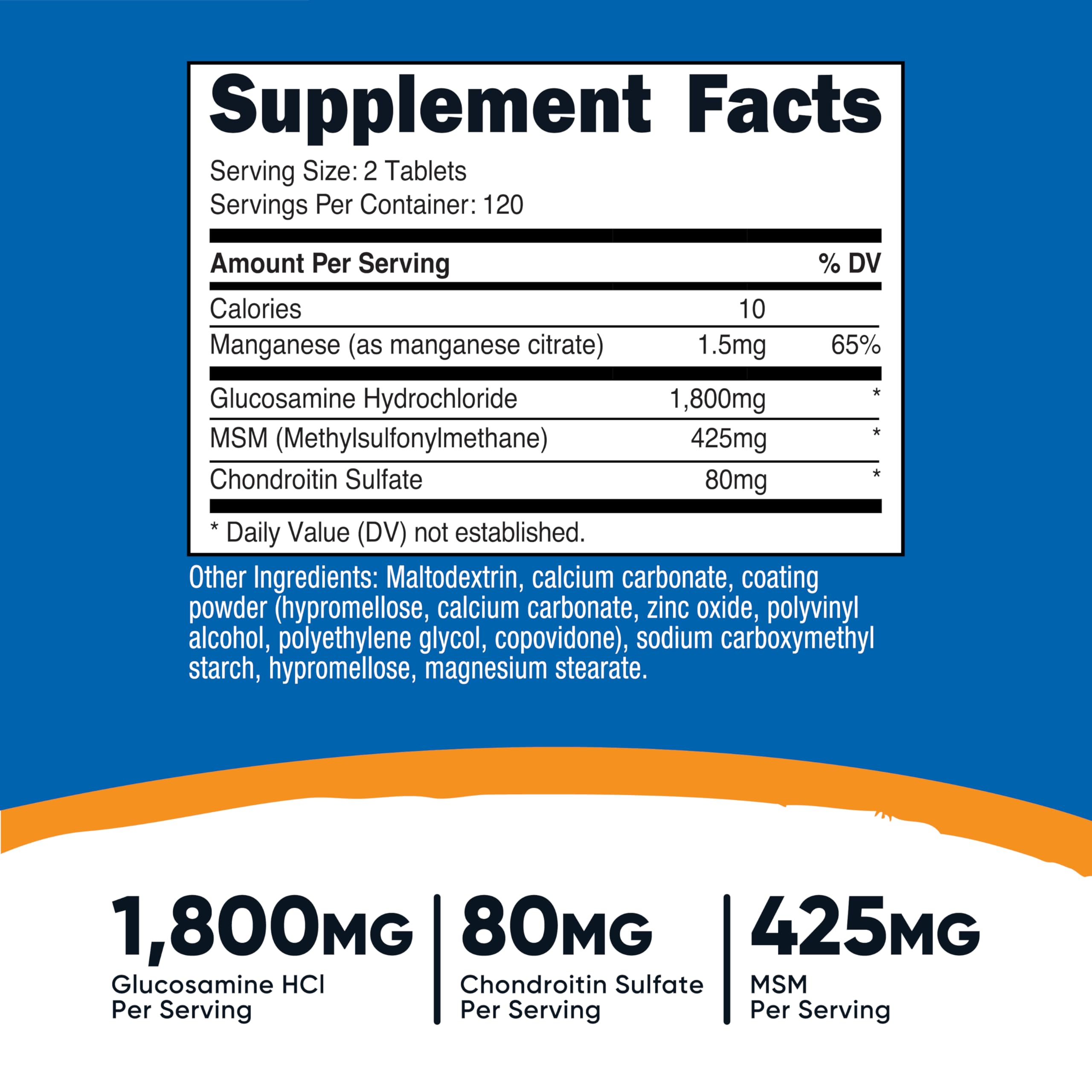 Nutricost Glucosamine 1800mg with Chondroitin & MSM, 240 Tablets, GMO-Free | 120 Servings, Gluten Free