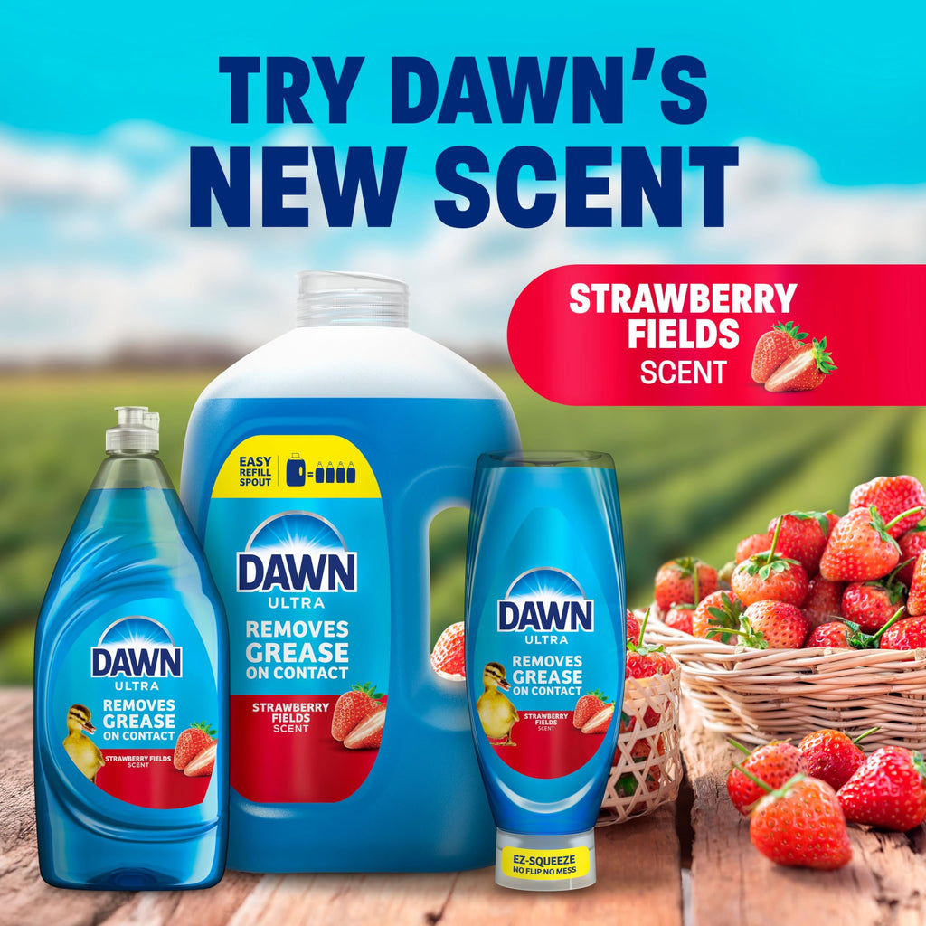 Dawn Ultra Dish Soap Refill Jug, Large Size Liquid Dishwashing Detergent, Powerful Dish Soap for Grease, Strawberry Fields Scent, 67 oz