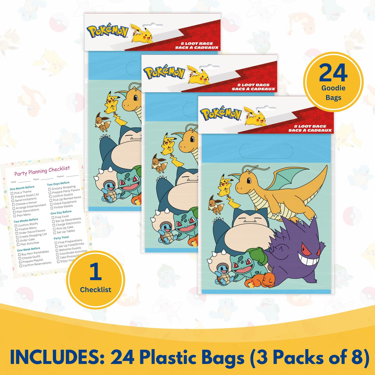 Pokemon Goodie Bags - 24 Pack - for Party Favors, Birthday Decorations