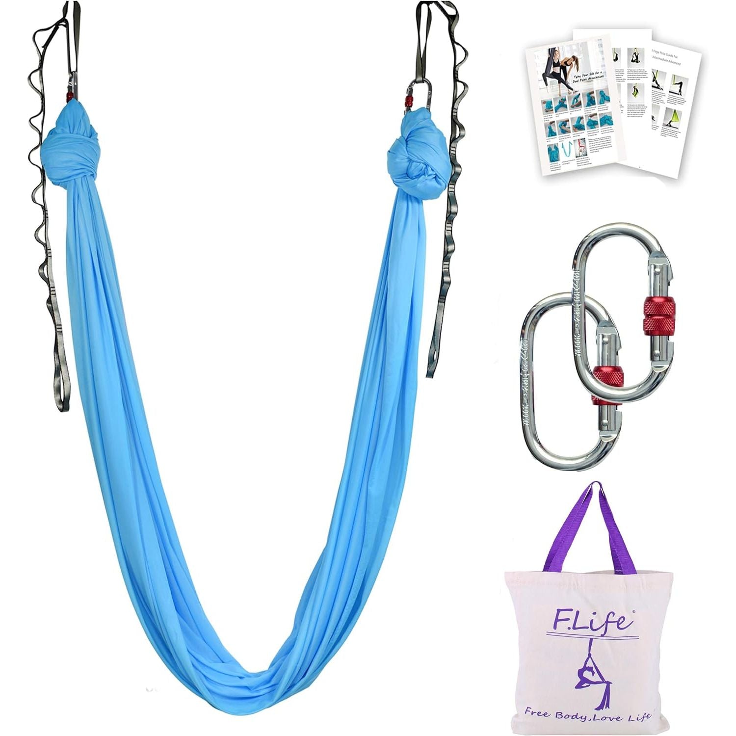 Buy now F.Life Aerial Silk Yoga Hammock & Swing for yoga Inversion,Strength training,starter hardware kit blue at indiglob india