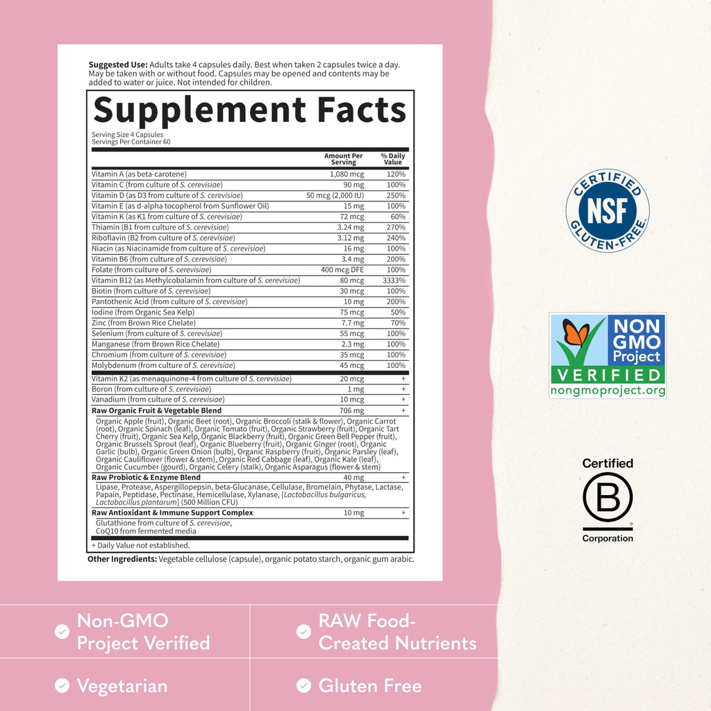 Garden of Life Vitamin Code Multivitamin for Women 50 & Over, 240 Capsules, Vitamins for Women 50 Plus with B Vitamins, Vitamins A, C, D3, E & K, CoQ10, Probiotics & Enzymes