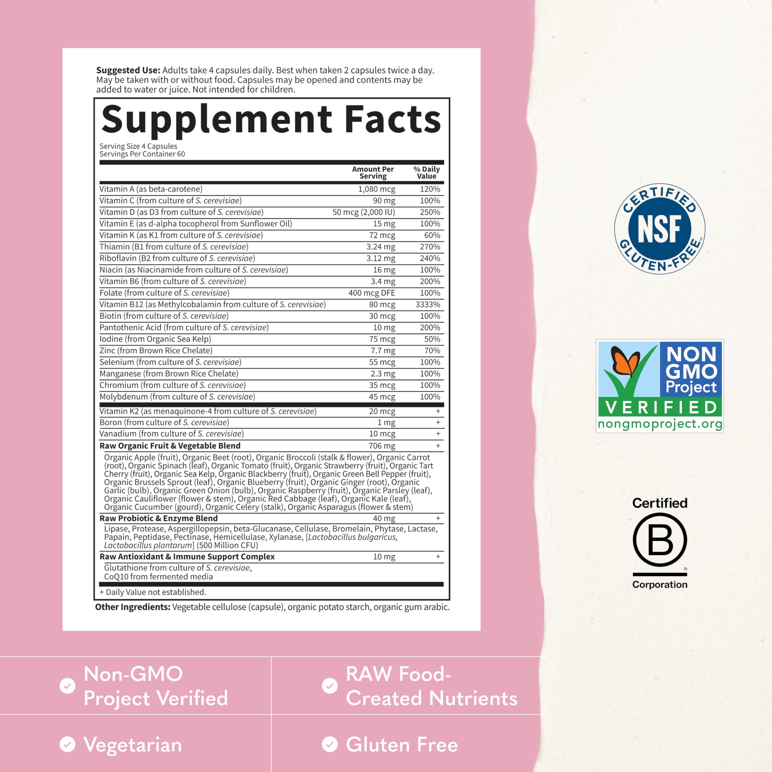 Garden of Life Vitamin Code Multivitamin for Women 50 & Over, 240 Capsules, Vitamins for Women 50 Plus with B Vitamins, Vitamins A, C, D3, E & K, CoQ10, Probiotics & Enzymes