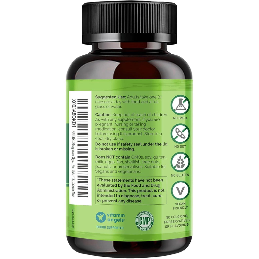 Buy now NATURELO Magnesium Glycinate Chelate Complex - 200 mg Magnesium with Organic Vegetables to Support Sleep, Calm, Muscle Cramp & Stress Relief - Gluten Free, Non GMO - 120 Capsules at indiglob india