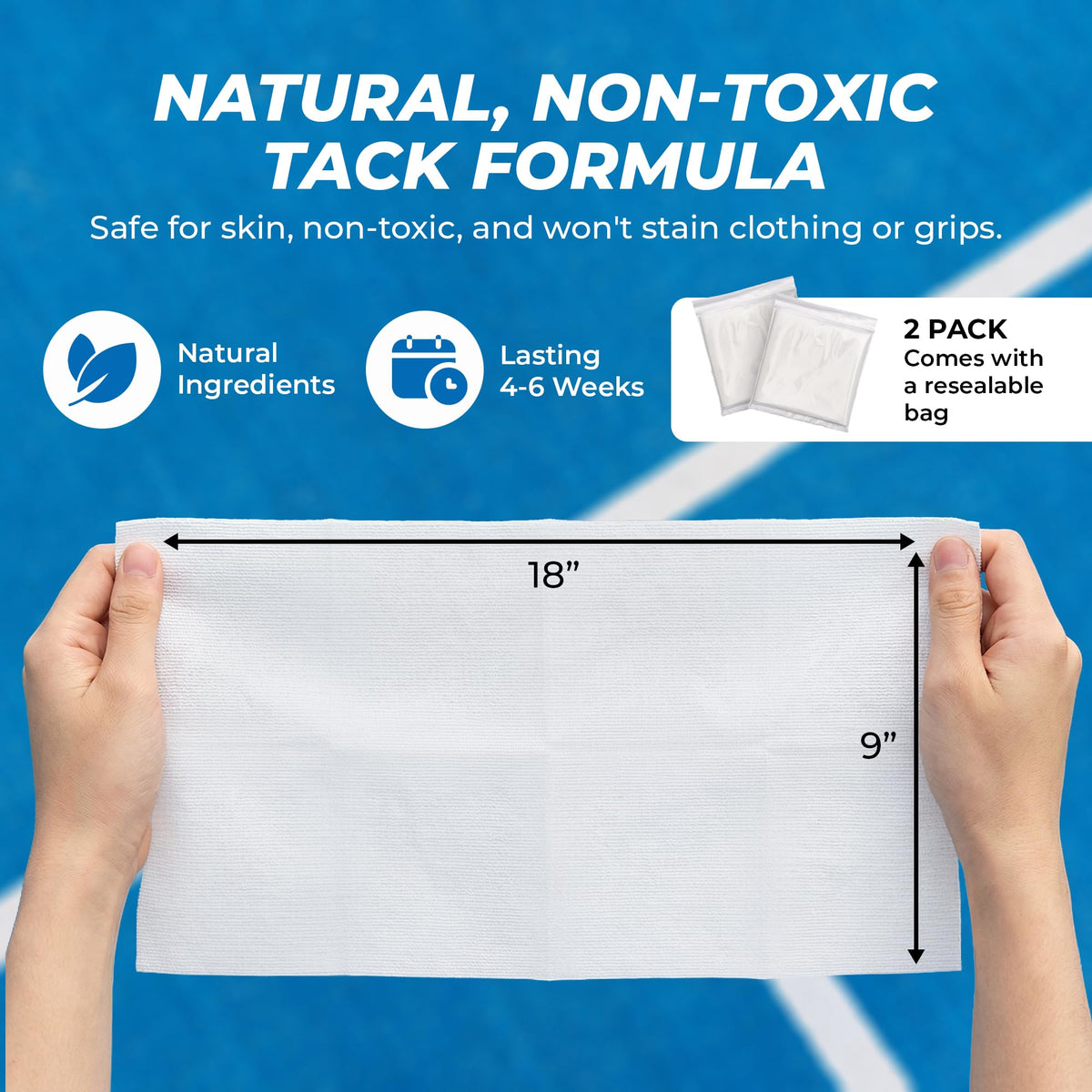 Tourna Tac Rag Tacky Grip Cloth for Tennis, Pickleball & Sports (2-Pack) – Grip Enhancer for Hands & Handles, No Residue, Reusable Anti-Slip Grip Aid
