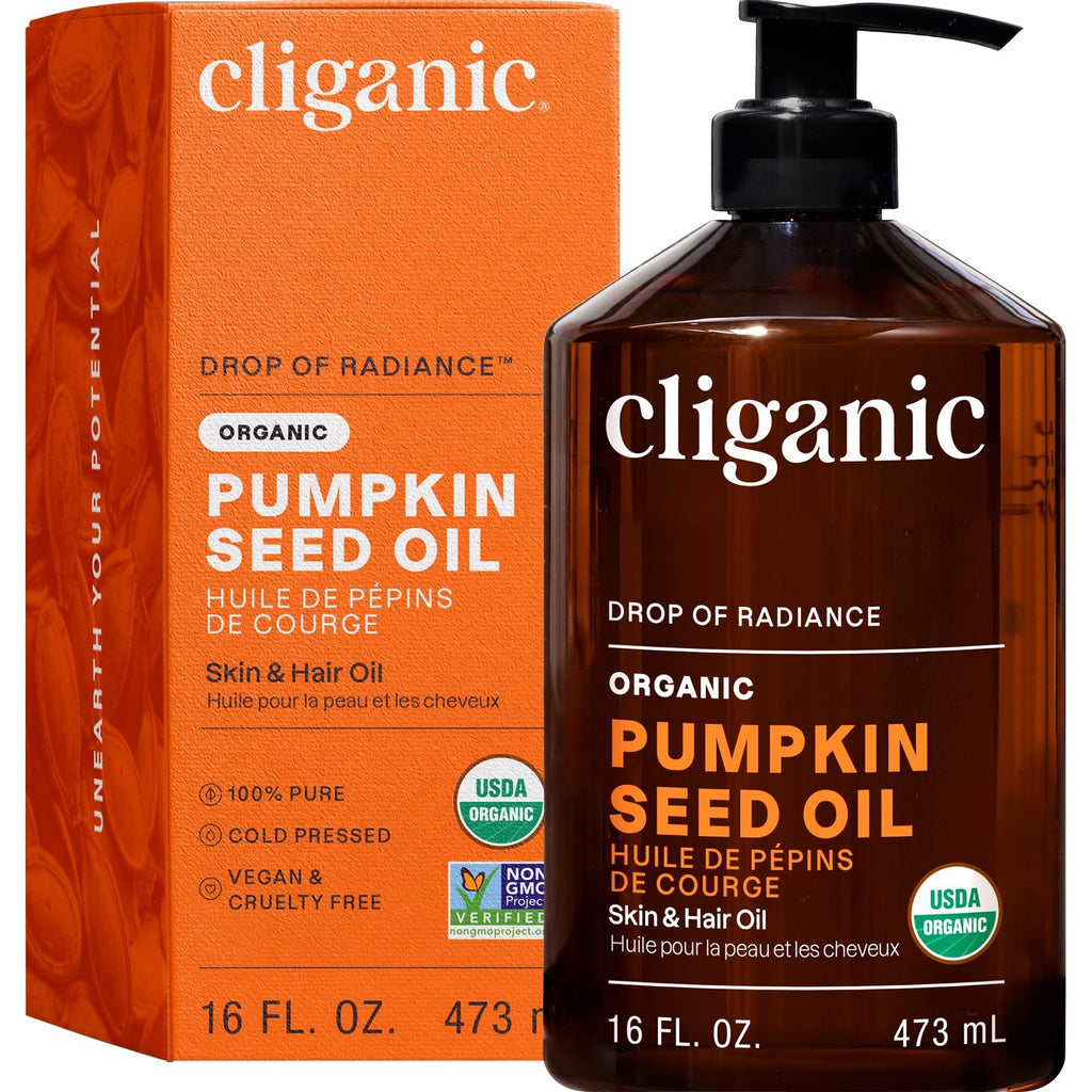 Cliganic Organic Pumpkin Seed Oil, 100% Pure - For Hair & Face | Natural Cold Pressed Unrefined (Pack of 2)