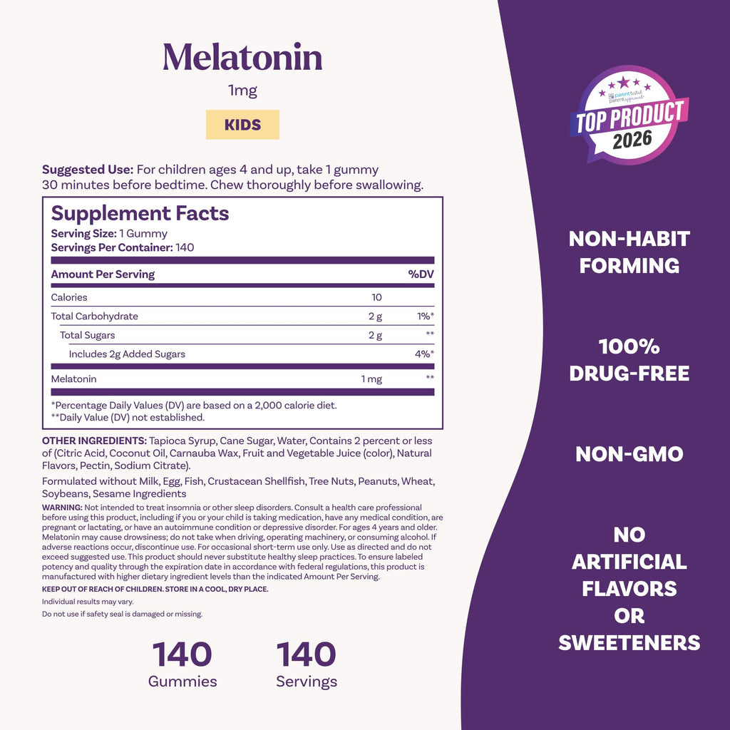 Natrol Kids Melatonin Gummies 1mg, Restful Sleep, 140 Raspberry Gummies
