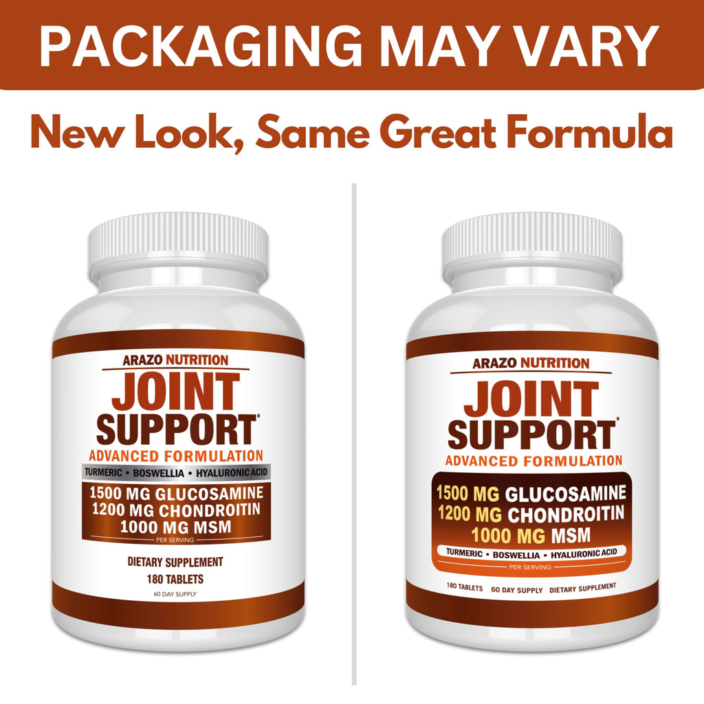 Arazo Nutrition Glucosamine Chondroitin Turmeric Msm Boswellia - Joint Support Supplement for Relief for Bones, Back, Knees, Hands (180 Tablets)