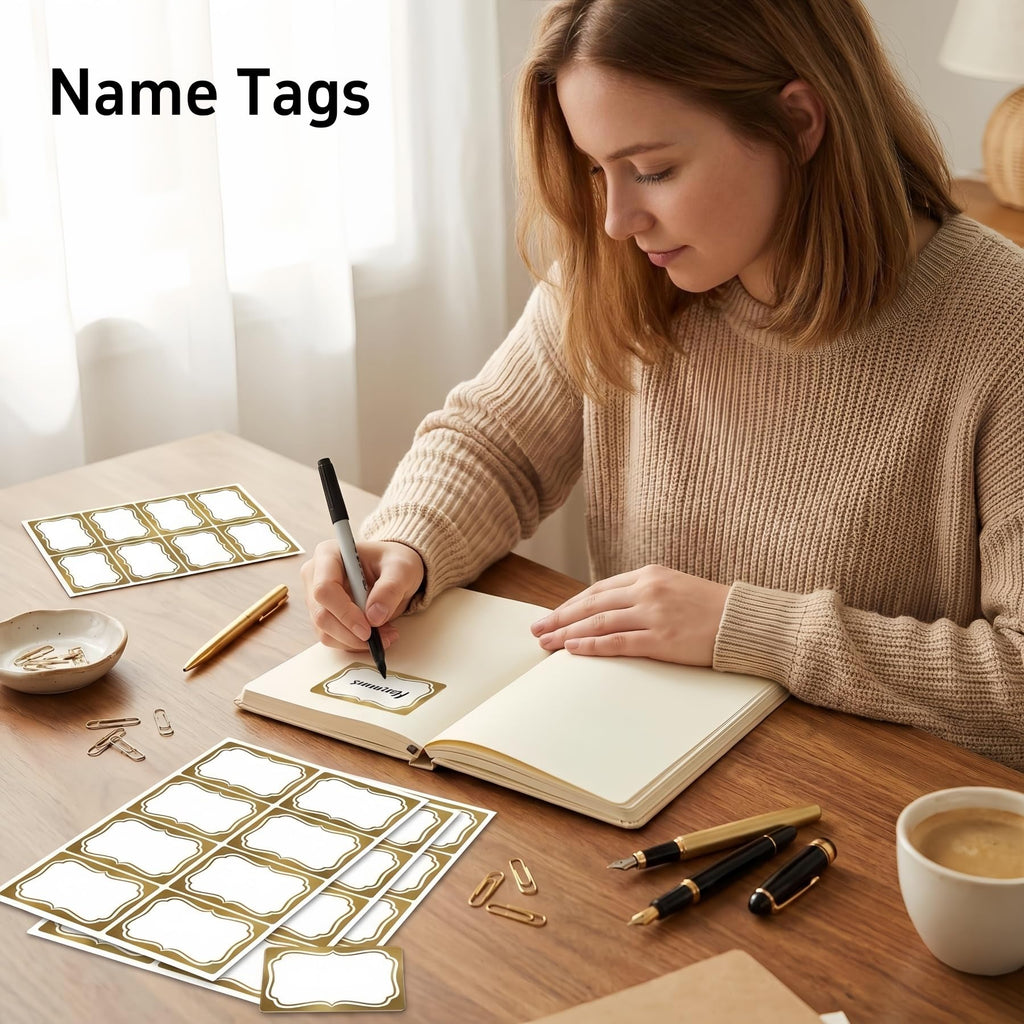 Gold Name Tag Stickers, 200 PCS Blank Name Tags for Classroom and School