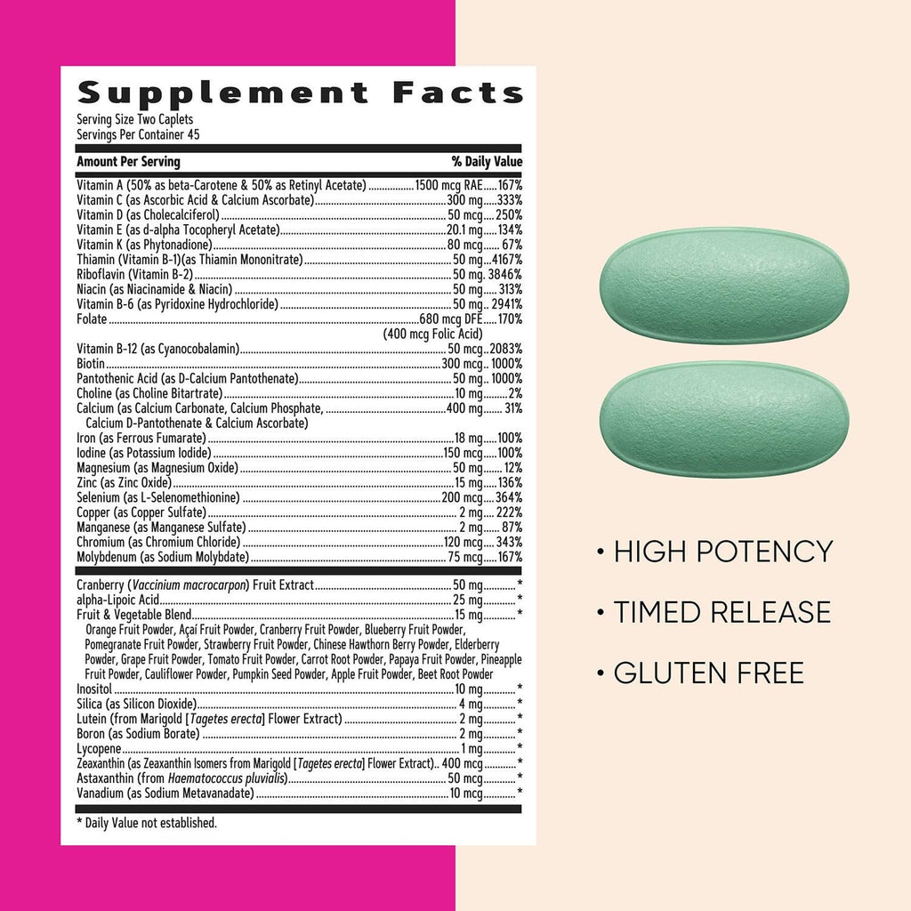 Buy now GNC Womenâ€™s Ultra Mega Multivitamin Caplets, Clinically Proven to Feel Better, Immune Support, Vitamin A, B, C, D, Iron, Biotin, Beauty, Gluten Free, Timed Release, 90 ct, 45 svgs at indiglob india