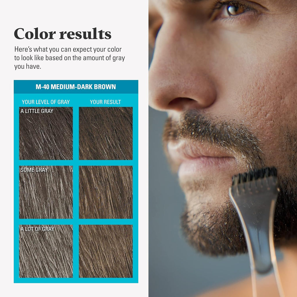 Buy now Just For Men Mustache & Beard, Beard Coloring for Gray Hair with Brush, with Keratin Biotin Aloe and Coconut Oil for Healthy Facial Hair - Medium-Dark Brown, M-40, Pack of 3 (Packaging May Vary) at indiglob india