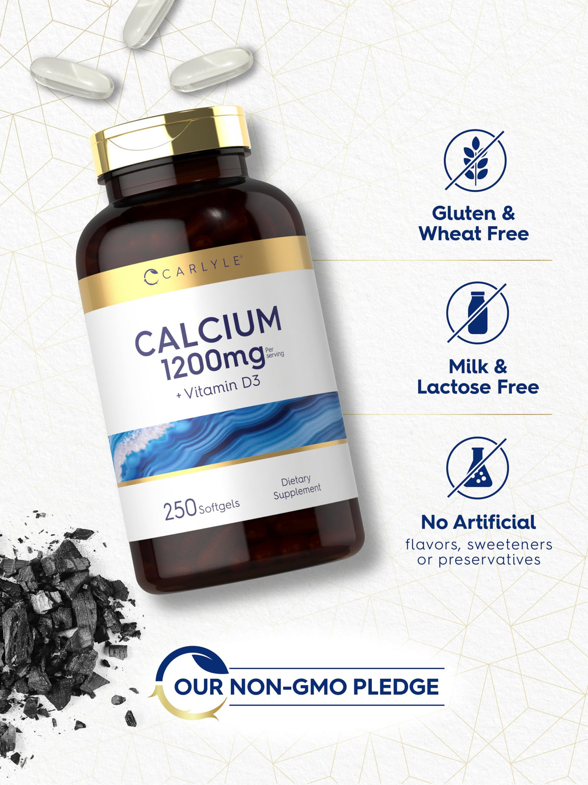 Carlyle Calcium 1200 mg with Vitamin D3 | 250 Softgels | Vitamin D3 1000 IU