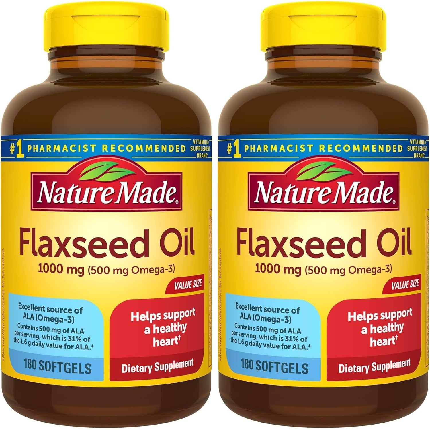Buy now Nature Made Flaxseed Oil 1000 mg, Fish Free Omega 3 Supplement, Dietary Supplement for Heart Health Support, 180 Softgels, 180 Day Supply 180 Count (Pack of 2) at indiglob india