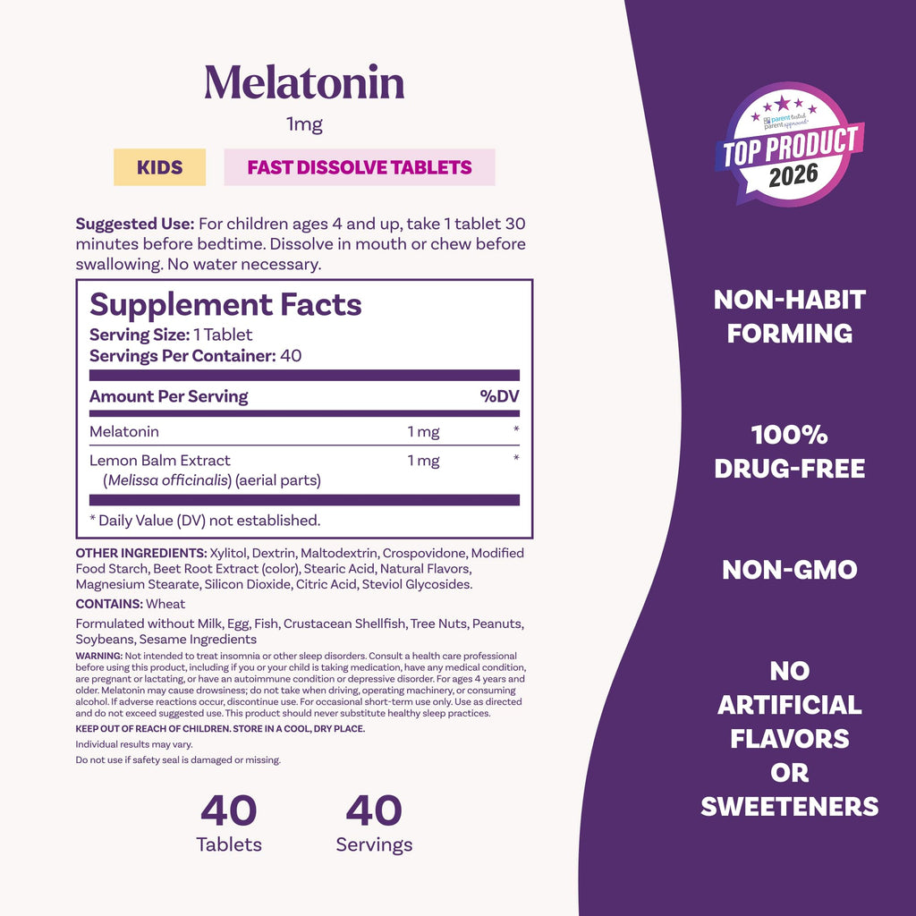 Natrol Kids Fast Dissolve Melatonin 1 mg, Sleep Aid, Strawberry, 40 Tablets | Dietary Supplement for Restful Sleep, Sleep Tablets for Kids, For Occasional Sleeplessness, Strawberry-Flavored