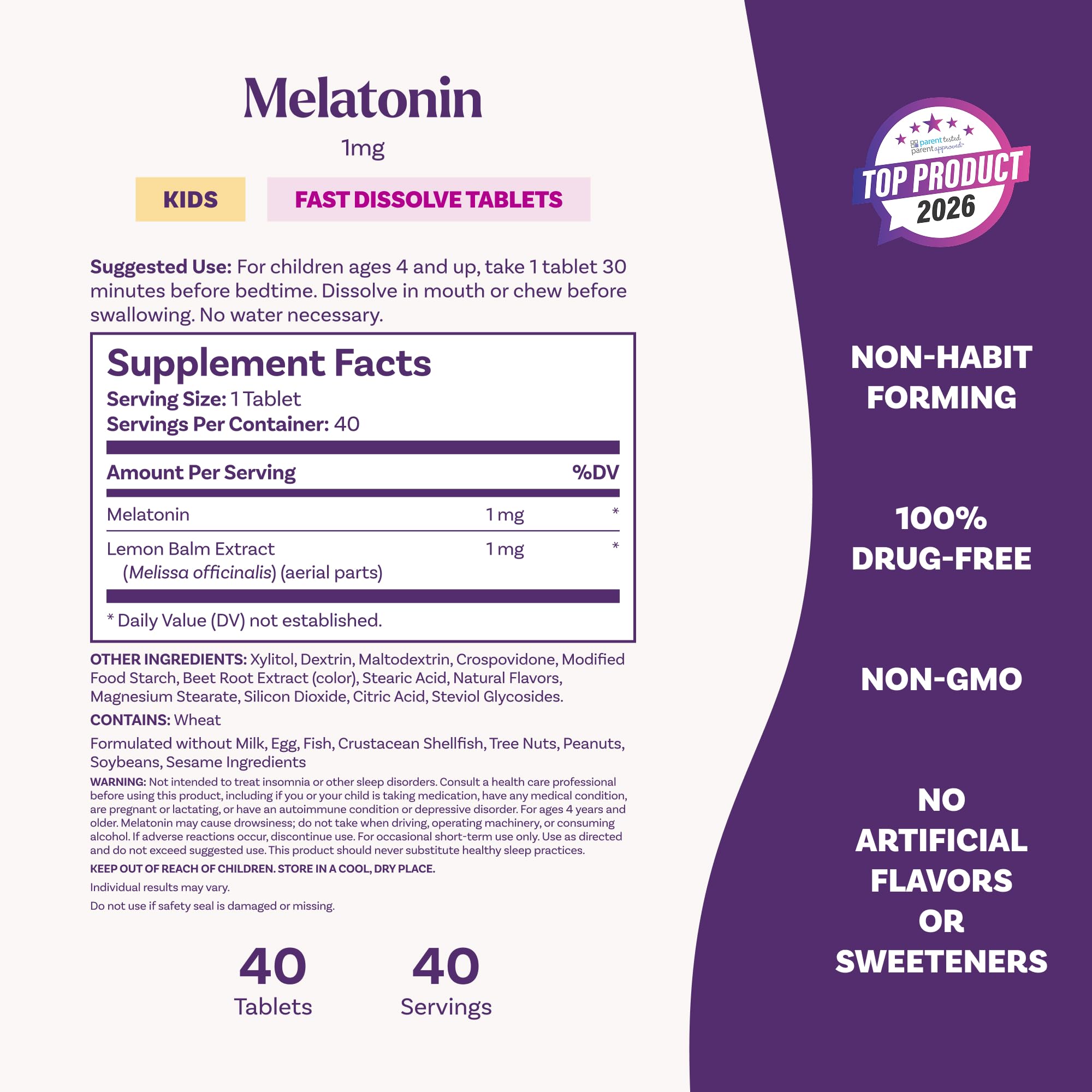 Natrol Kids Fast Dissolve Melatonin 1 mg, Sleep Aid, Strawberry, 40 Tablets | Dietary Supplement for Restful Sleep, Sleep Tablets for Kids, For Occasional Sleeplessness, Strawberry-Flavored
