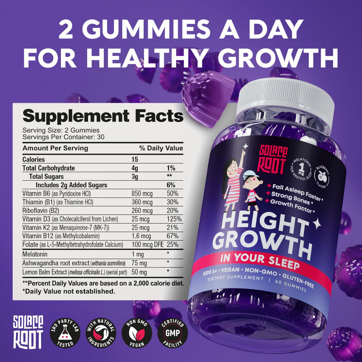 Height Growth Gummies with Melatonin - Kids Sleep Gummies with Ashwagandha