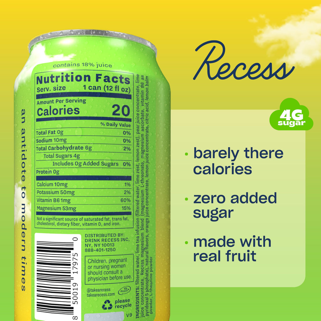 Recess Mood Calm Drink, Lime Citrus, 12 Pack