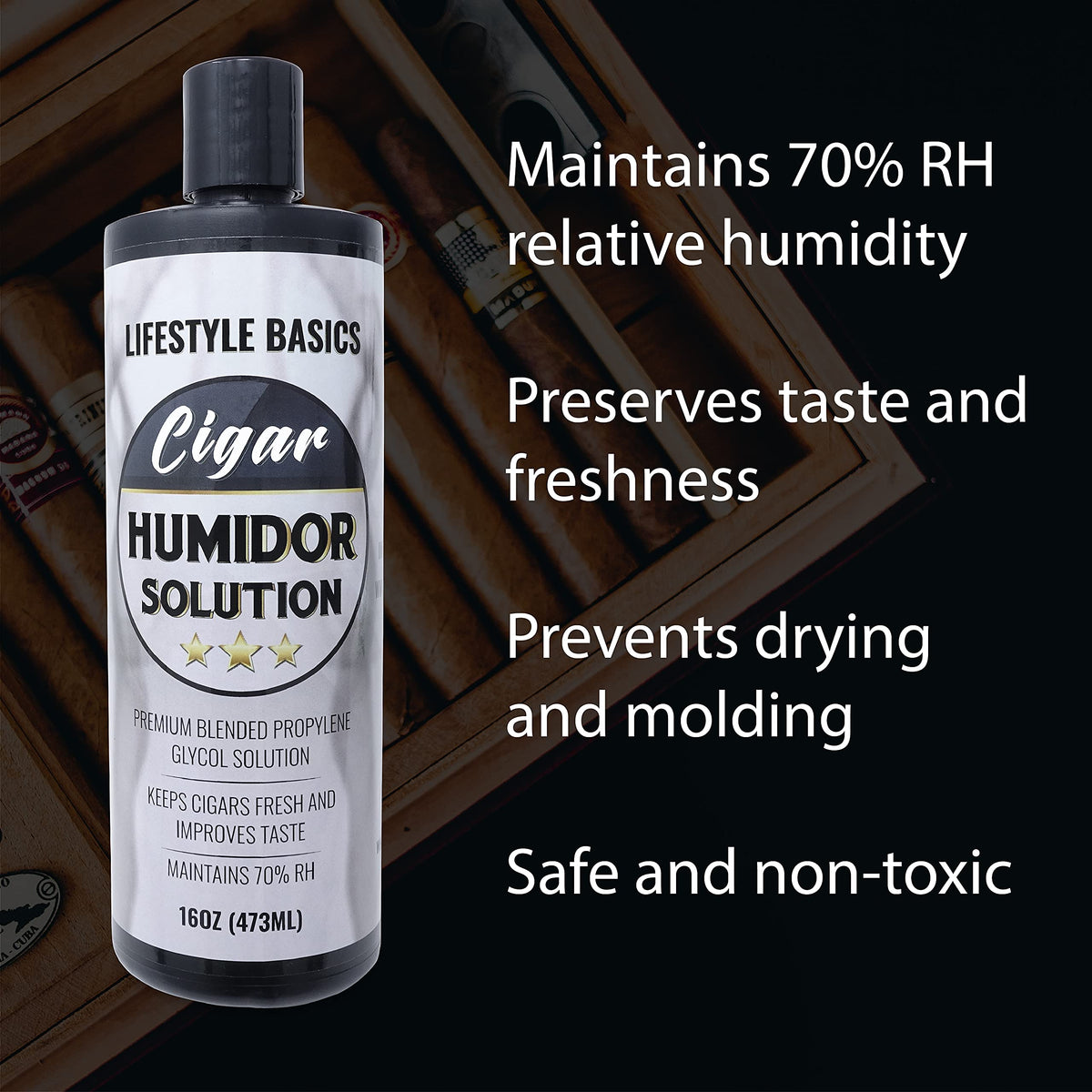 Cigar Humidor Solution 16 oz, Humidifier Liquid, 70% RH