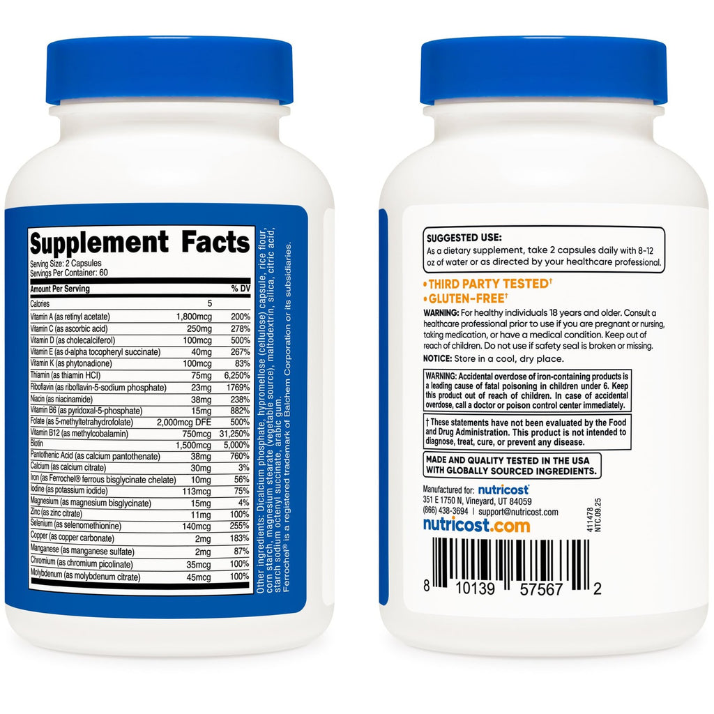Nutricost Methylated Multivitamin 120 Capsules, 60 Servings | 23 Vitamin and Minerals Per Serving