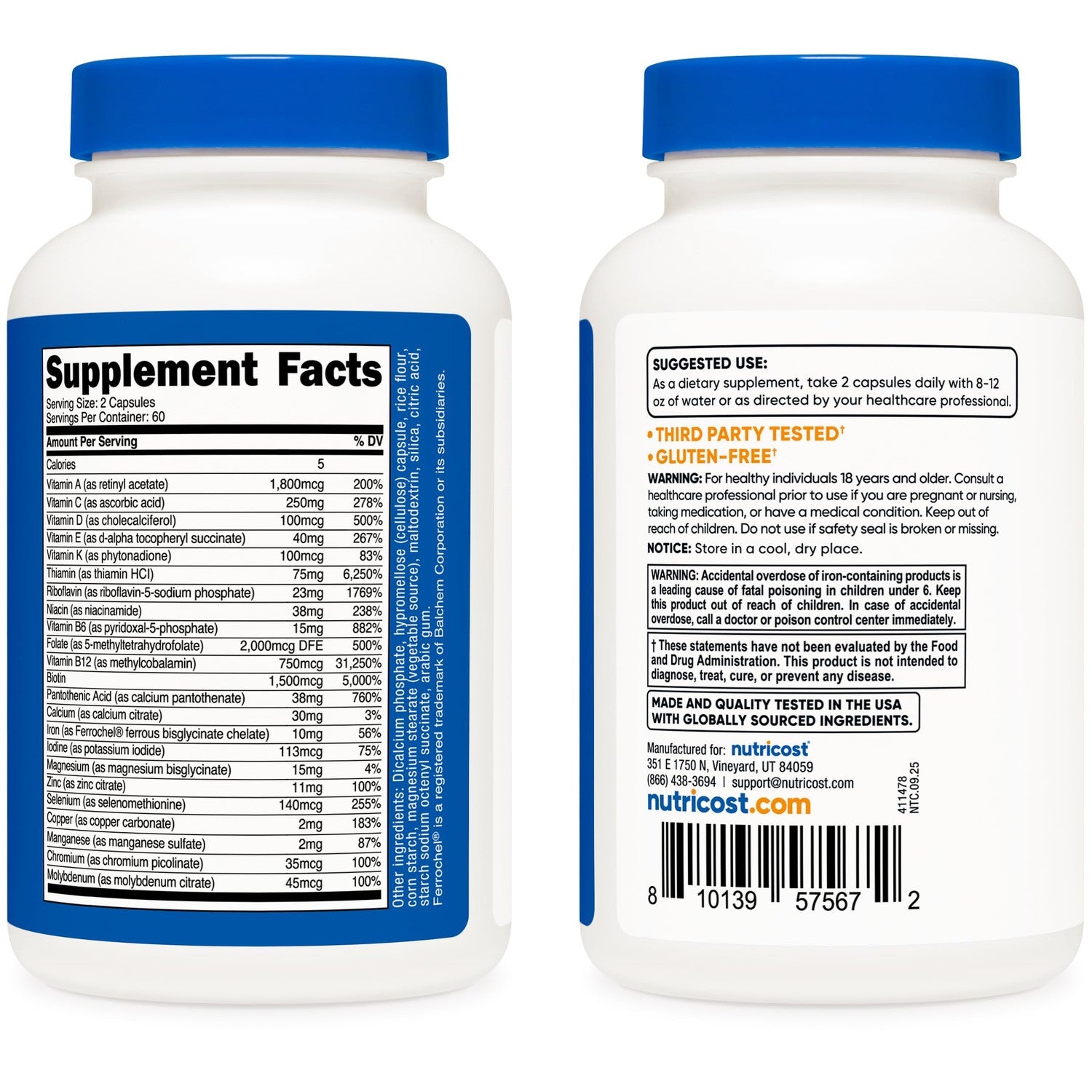 Nutricost Methylated Multivitamin 120 Capsules, 60 Servings | 23 Vitamin and Minerals Per Serving