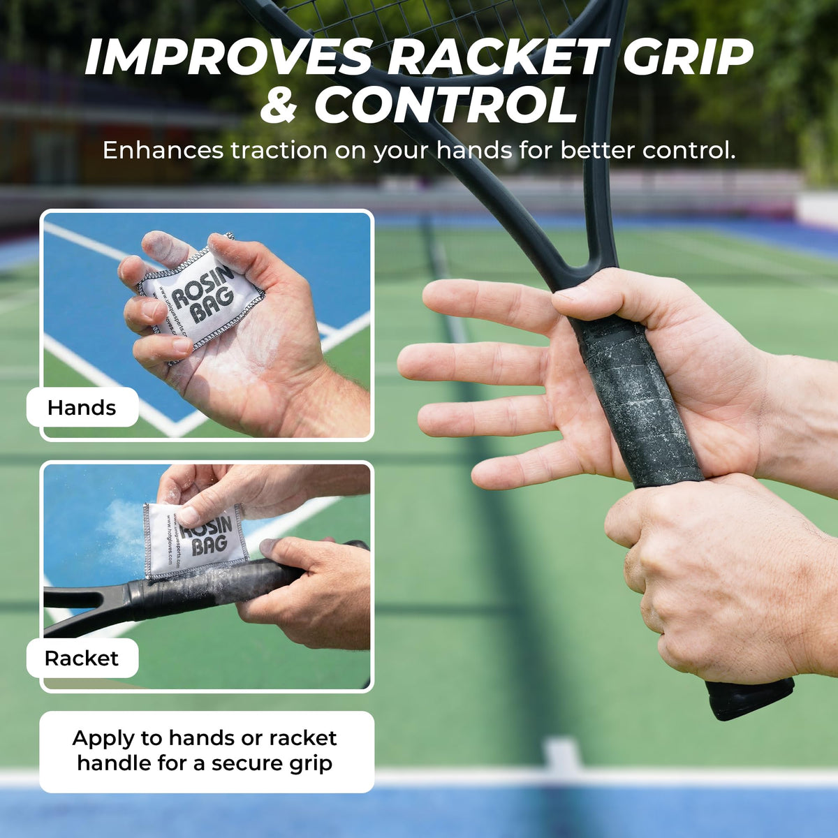 Tourna Rosin Bag – Tennis & Pickleball Grip Enhancer – Dry Hand Grip Powder for Sweat Control – Non-Slip Sports Rosin for Racket and Paddle Sports – Made in USA