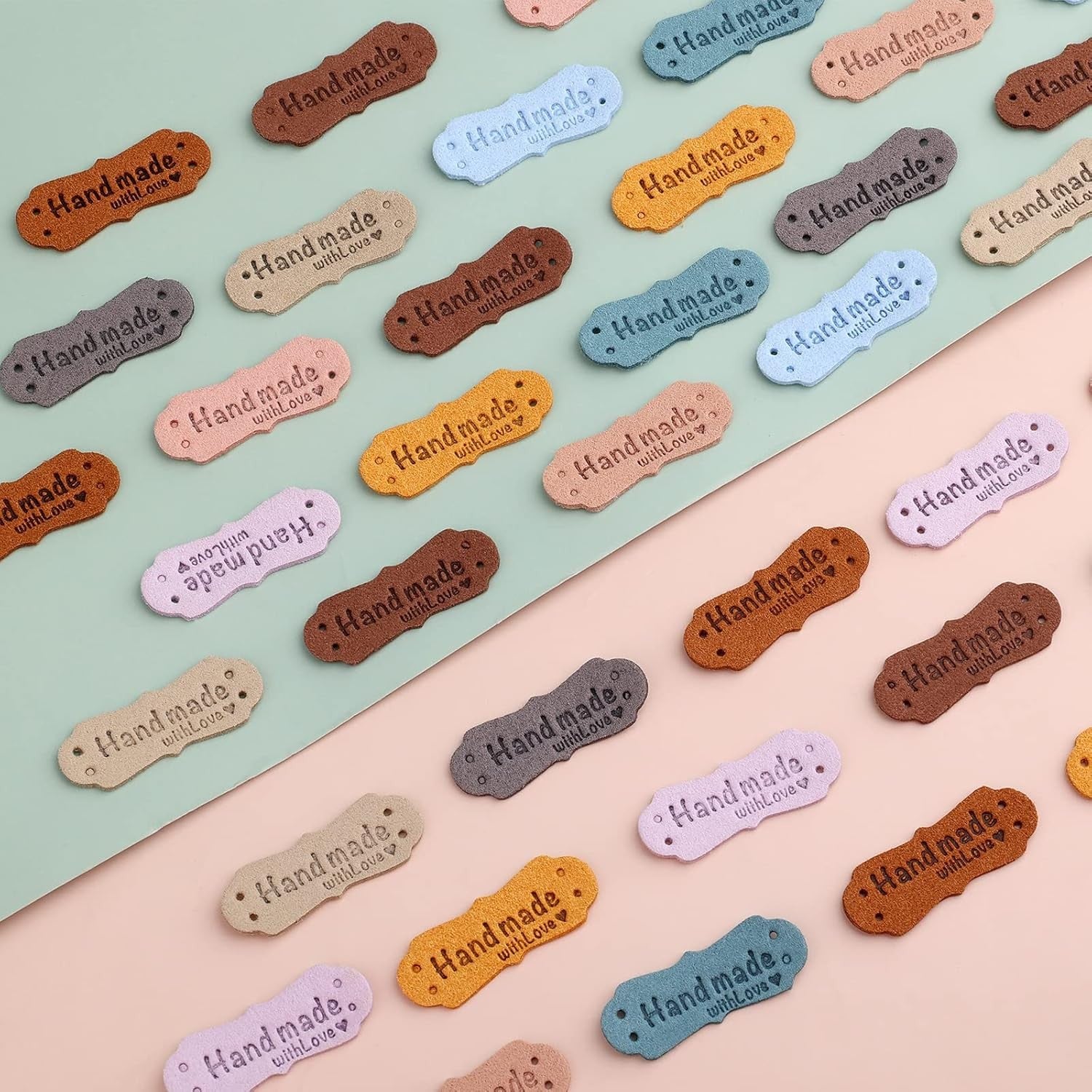 Buy now SAVITA 50pcs Handmade Leather Labels, Microfiber Colorful Leather Labels with Love Hearts Handmade Embossed Crochet Tags with Holes for Crafts Knitting Sewing Hats Purses Clothing (10 Colors) at indiglob india