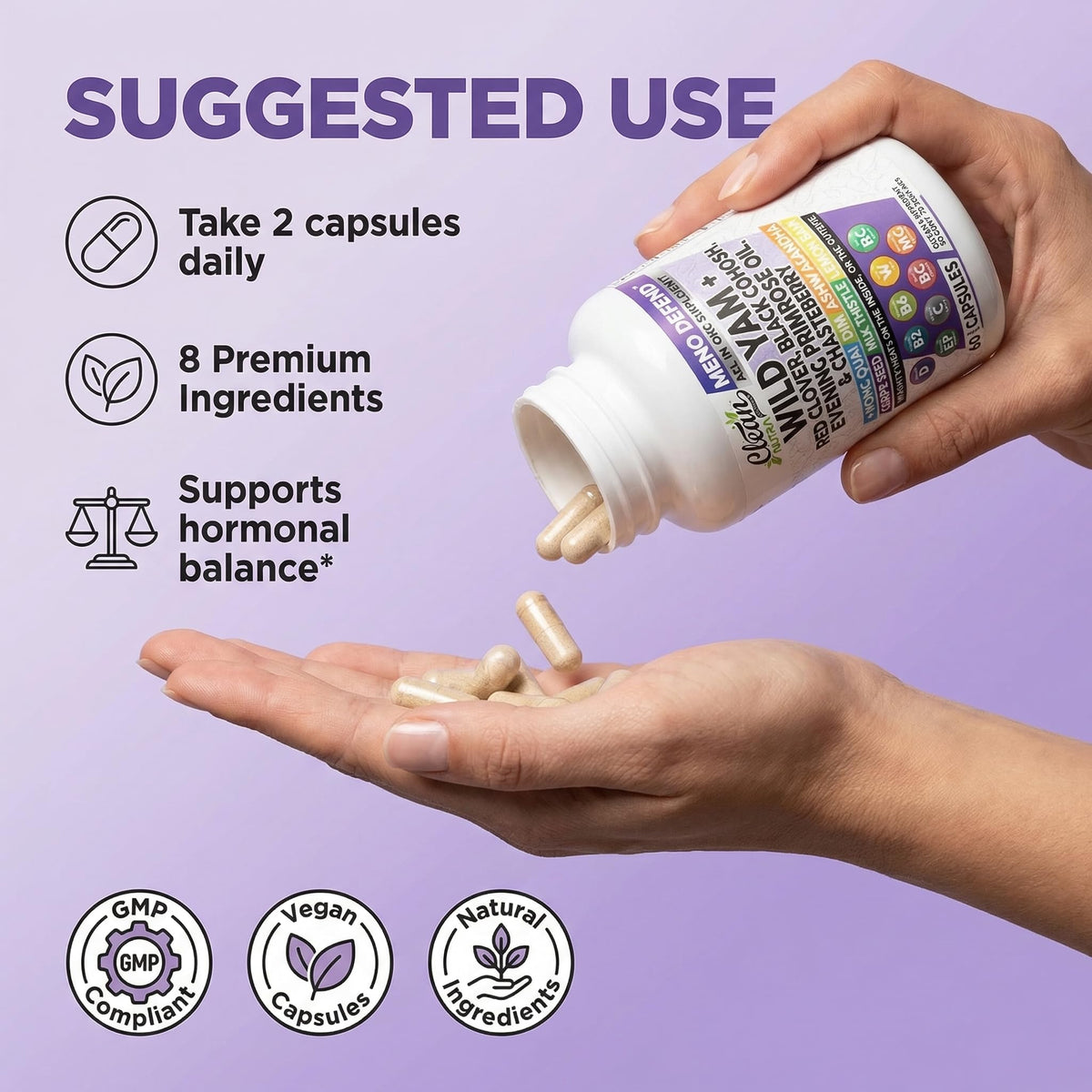 Clean Nutra Wild Yam Root Capsules with Red Clover Black Cohosh Evening Primrose Oil Chasteberry Dong Quai DIM Ashwagandha Grape Seed Extract Milk Thistle Lemon Balm and more Hormone Balance For Women