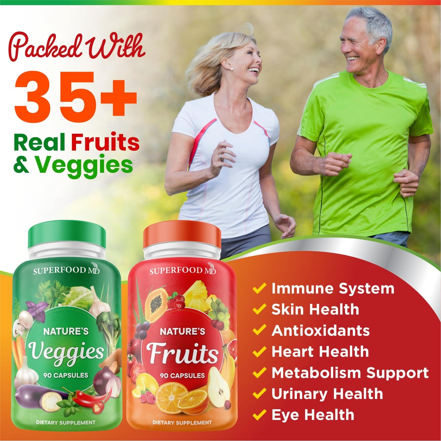 Superfood 180 Fruit and 180 Veggie Capsules - Whole Food Natural Superfoods - Maintain Energy Levels, with Beta Carotene - Soy Free (90 Count (Pack of 4)
