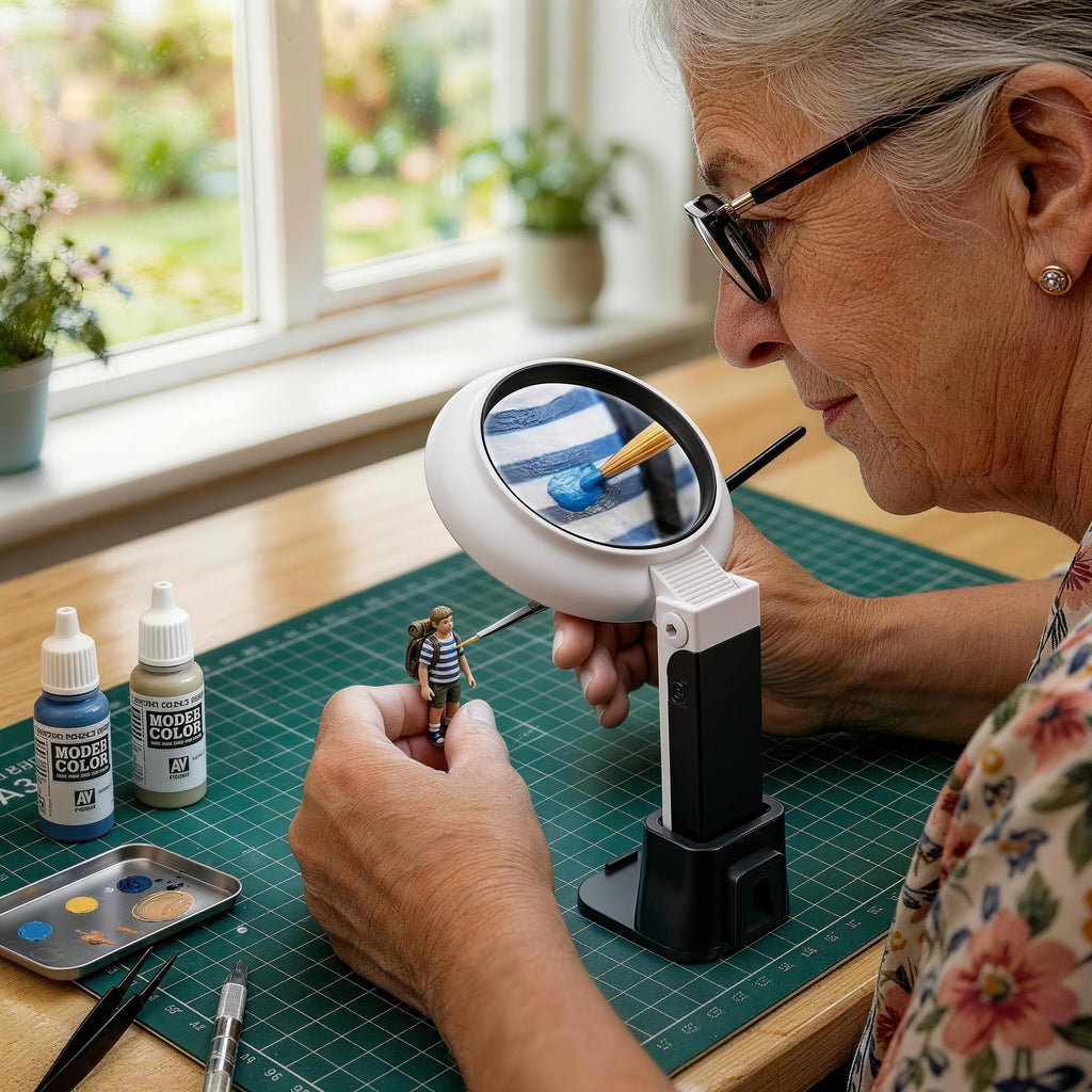 JARLINK Magnifying Glass with Light and Stand, 3 Modes Foldable Magnifier