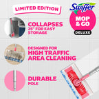 Swiffer Sweep and Mop Deluxe, Limited Edition Pink, 2-in-1 Floor Mopping and Sweeping Kit, Multi-Surface Kit for Floor Cleaning, Includes 1 Sweeper, 5 Heavy Duty Dry Cloths, 3 Heavy Duty Wet Cloths