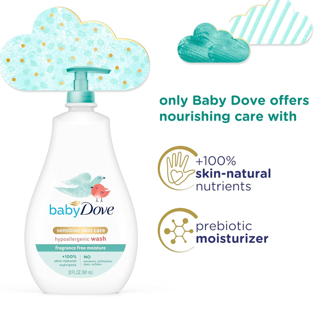 Buy now Baby Dove Sensitive Skin Care Baby Wash For Bath Time, Moisture Fragrance Free and Hypoallergenic, Washes Away Bacteria 20 oz at indiglob india