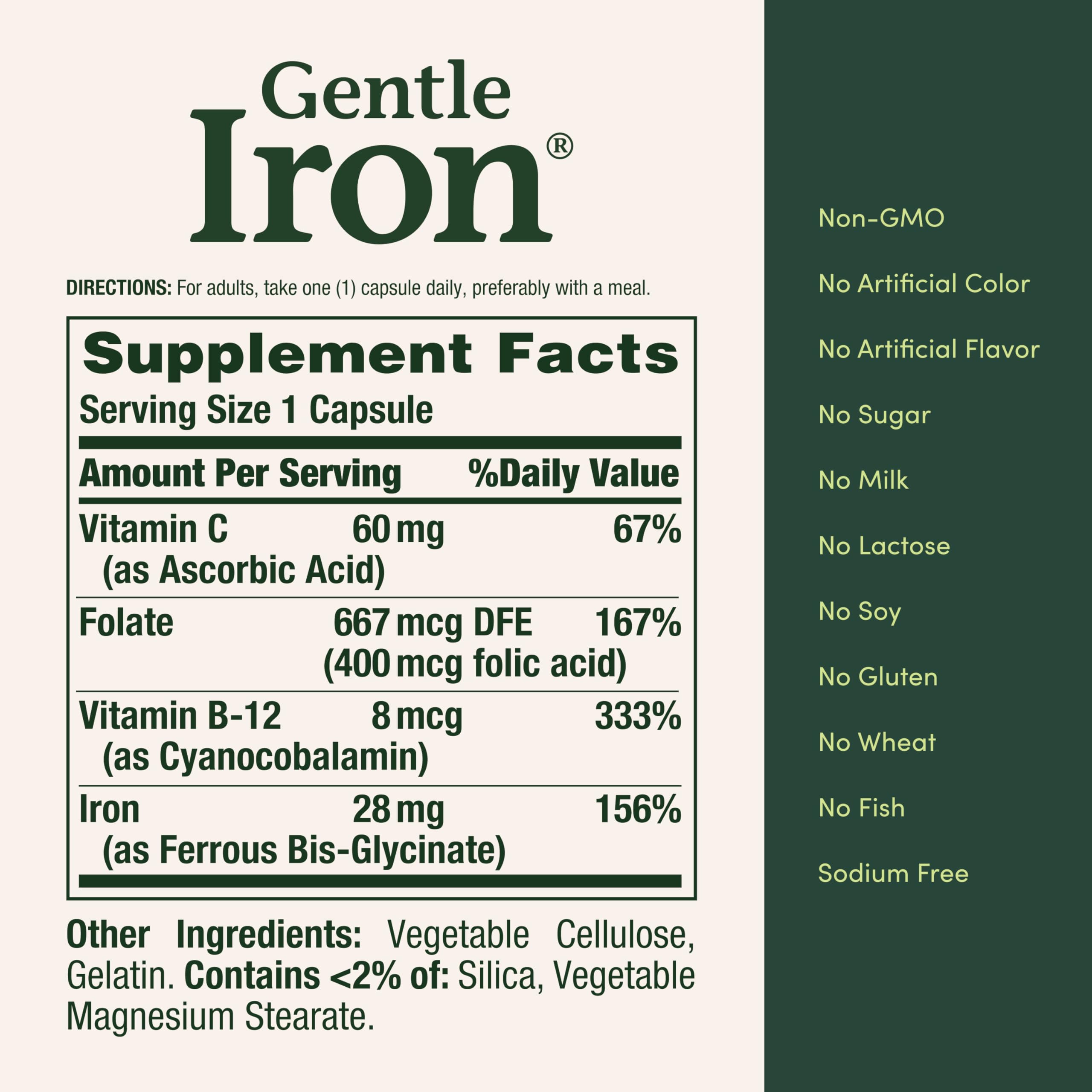 Nature's Bounty Gentle Iron 28 mg Capsules, 90 Count