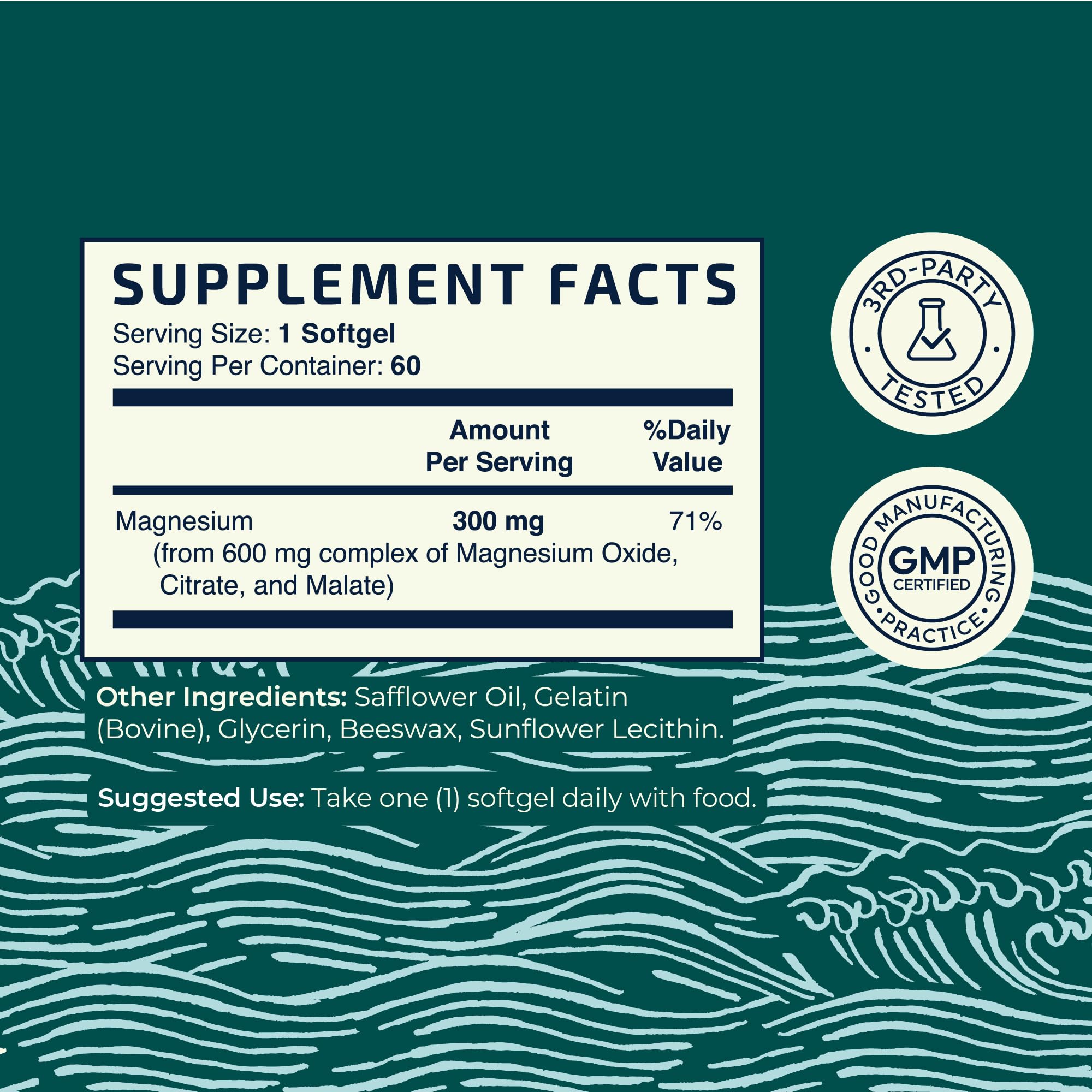 Triple Magnesium Softgels, Citrate Malate & Oxide, Highly Absorbable, 60 Ct | Magnesium Supplement for Digestion, Calm, Relaxation, Leg Cramps & Sleep Support, 600mg Complex, Easy to Swallow, 60 Softgels
