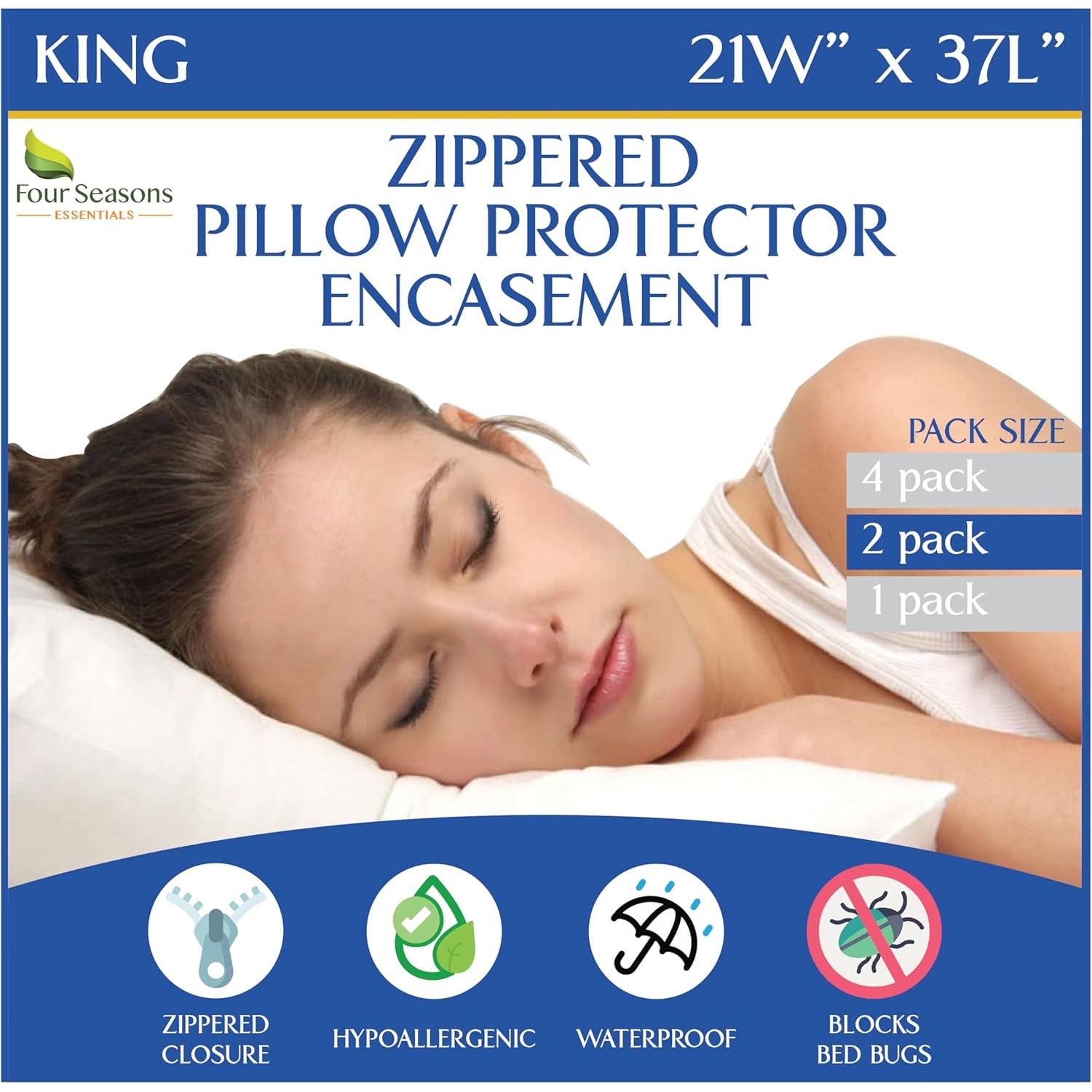 Buy now Four Seasons Essentials Waterproof King Pillow Protectors (Set of 2) – Zippered Pillow Cover Hypoallergenic Dust Allergy Proof Encasement at indiglob india