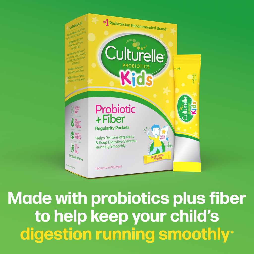 Culturelle Kids Probiotic + Fiber Packets, Ages 1+, Unflavored, 24 Count | From the #1 Pediatrician-Recommended Brand± Digestive Health & Immune Support, Help Restore Regularity*, Children & Toddlers