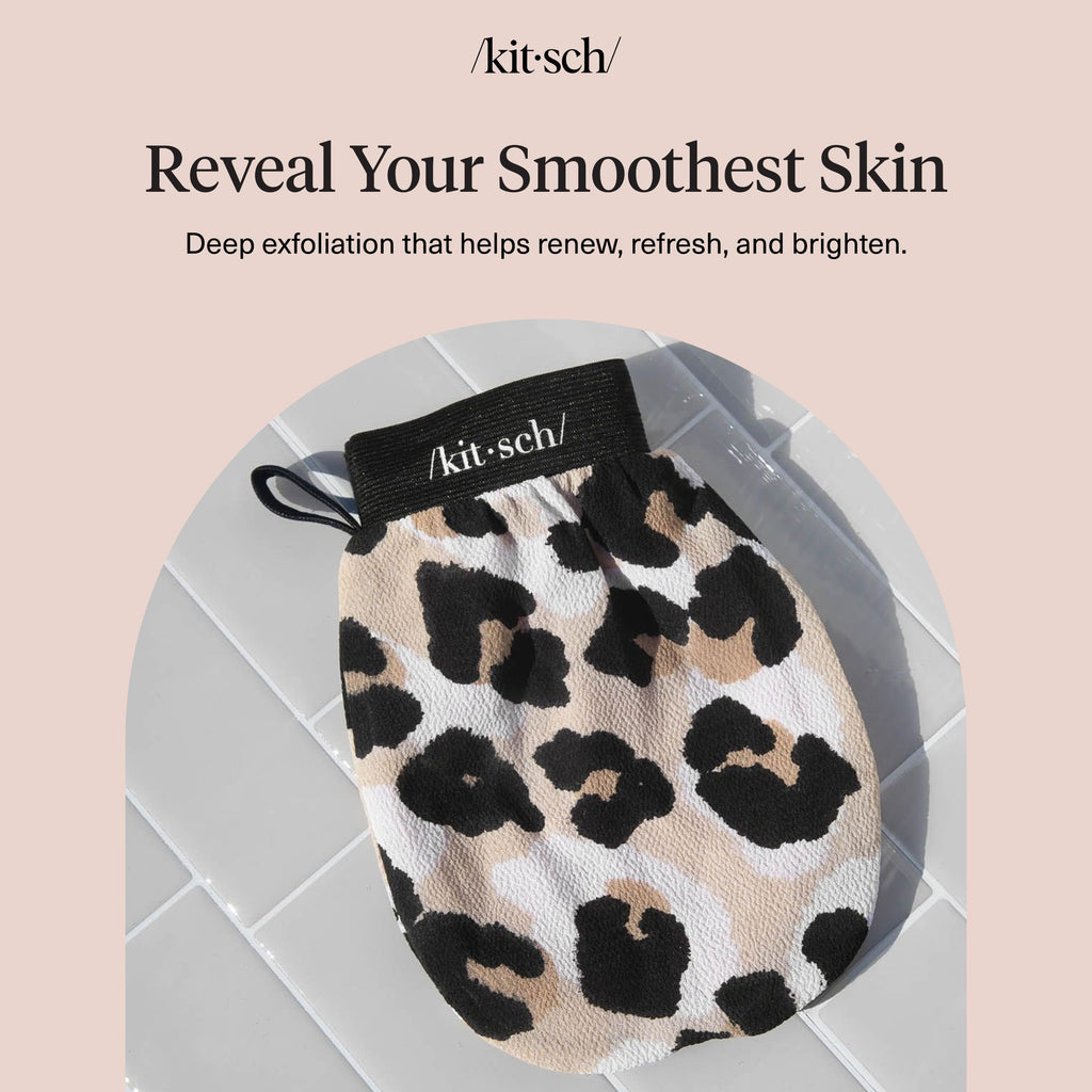 Kitsch Exfoliating Glove 1pc – Exfoliating Mitt - Leopard | Korean Exfoliating Mit & Deep Exfoliating Body Scrubber for Shower, Bath | Body Exfoliator Glove, Dead Skin Remover