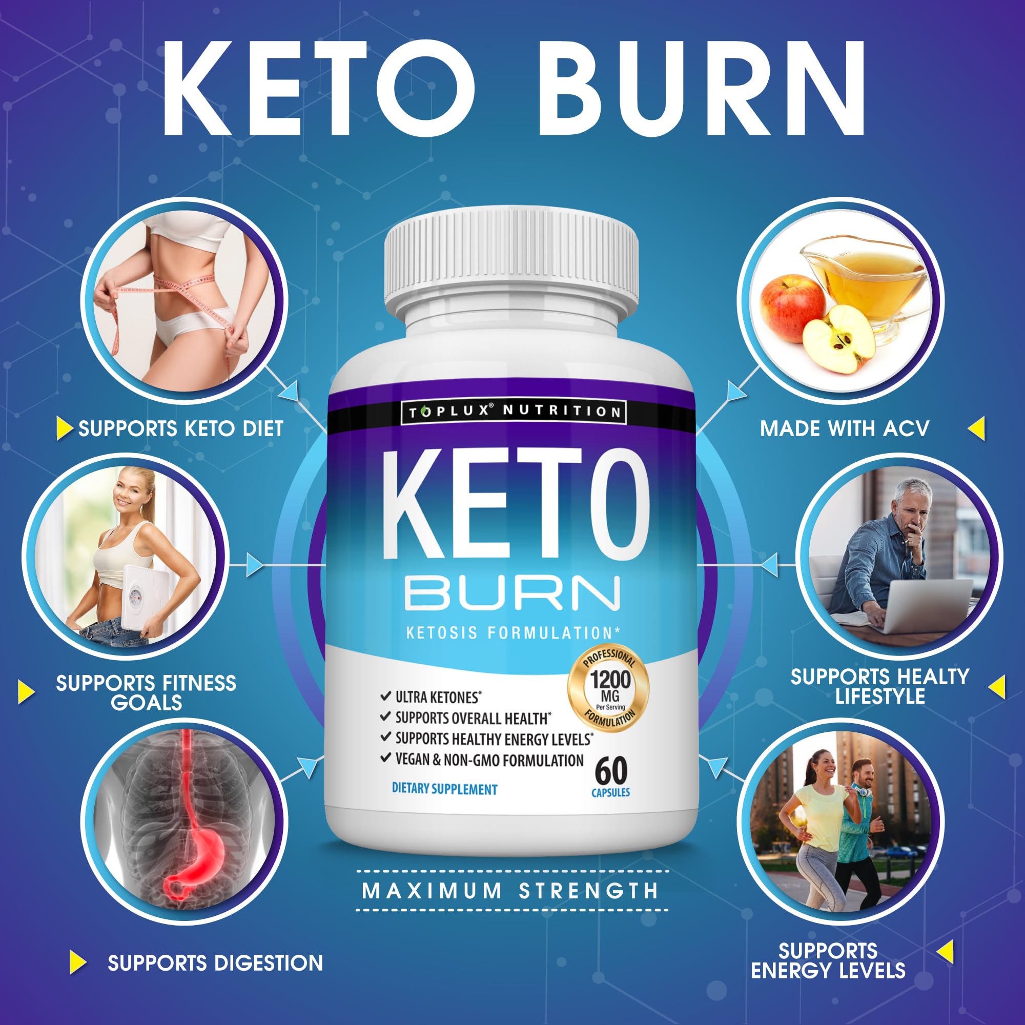 Keto Burn Pills Ketosis - 1200 Mg Ultra Advanced Natural Ketogenic Using Rapsberry Ketone Support Energy Focus Men Women 60 Capsules