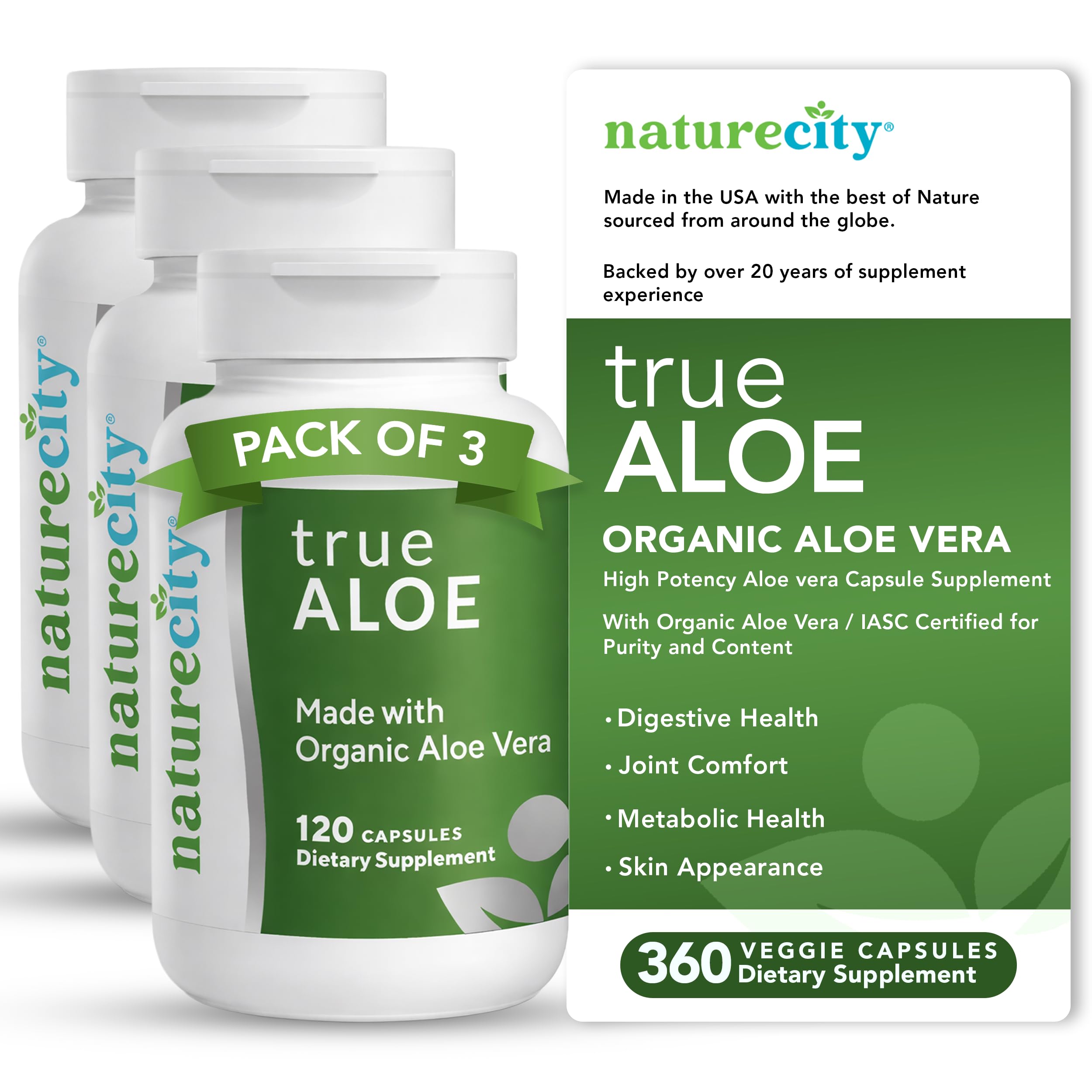 TrueAloe Organic Aloe Vera Capsules - Supports Digestive Balance, Joints and Stomach Comfort - Plant-Based Aloe Barbadensis Powder - Easy-to-Swallow Single Ingredient Formula - 720 Caps