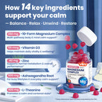 VEV Deep Calm Magnesium Complex 14-in-1 Glycinate Gummies for Women and Men | Sleep, with D3, Ashwagandha, L-theanine, Zinc – No Added Sugar Vegan Gummies –90 Count (Pack of 1)