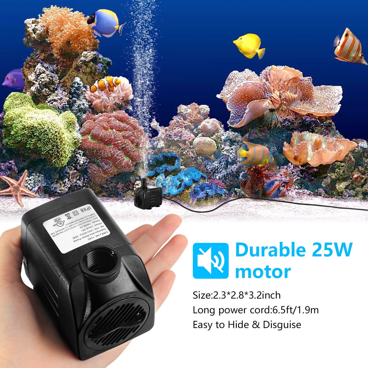 CWKJ 400GPH Submersible Fountain Water Pump for Pond Aquarium Hydroponics