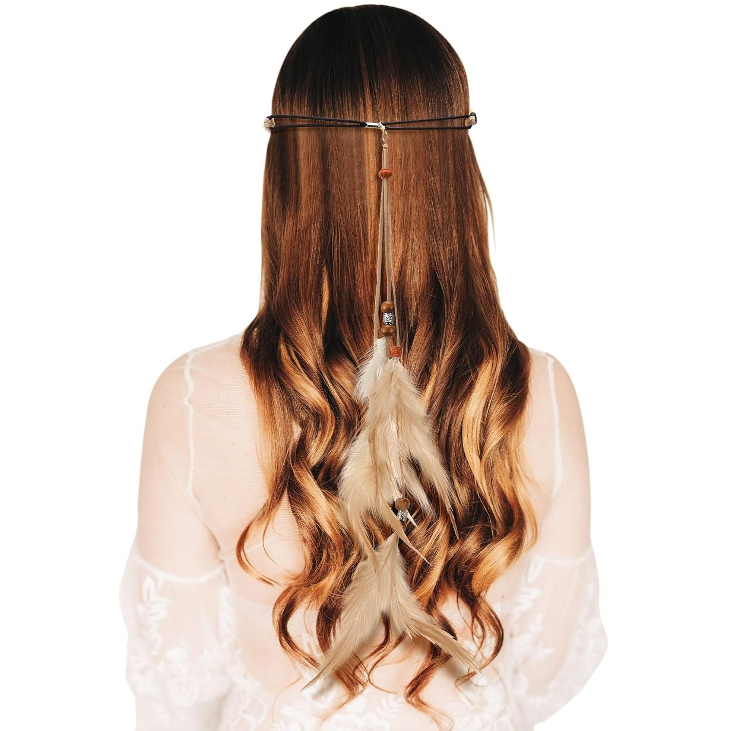 Buy now XunYee Feather Hippie Headband for Women - Indian Feather Hair Accessories for Costume (Classic Style) Beige Color at indiglob india