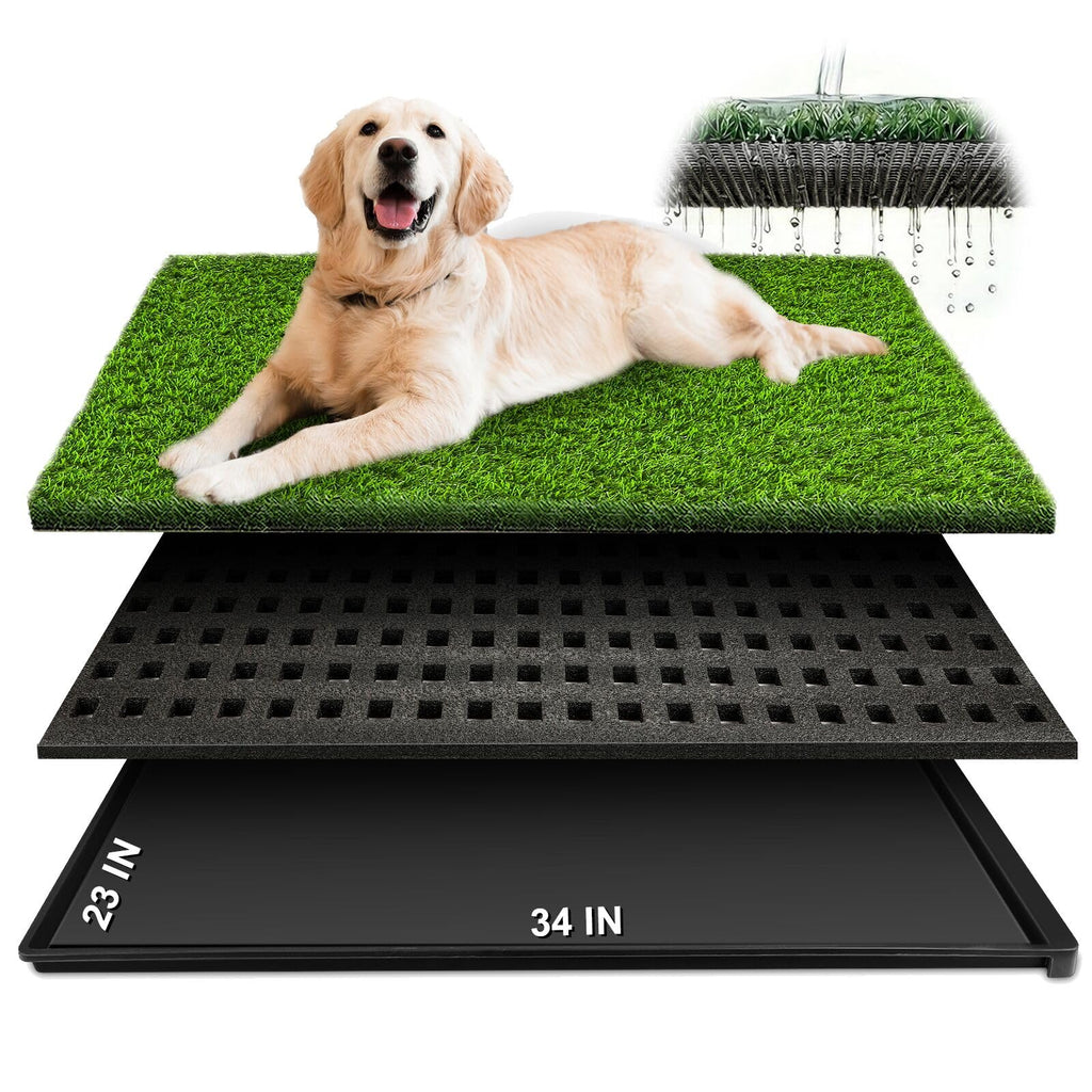 Dog Grass Pad with Tray, 34''X23'' Large Artificial Turf Grass Potty, Reusable Puppy Pee Pads for Dogs, Portable Dog Litter Box for Indoor/Outdoor Potty Training Toilet