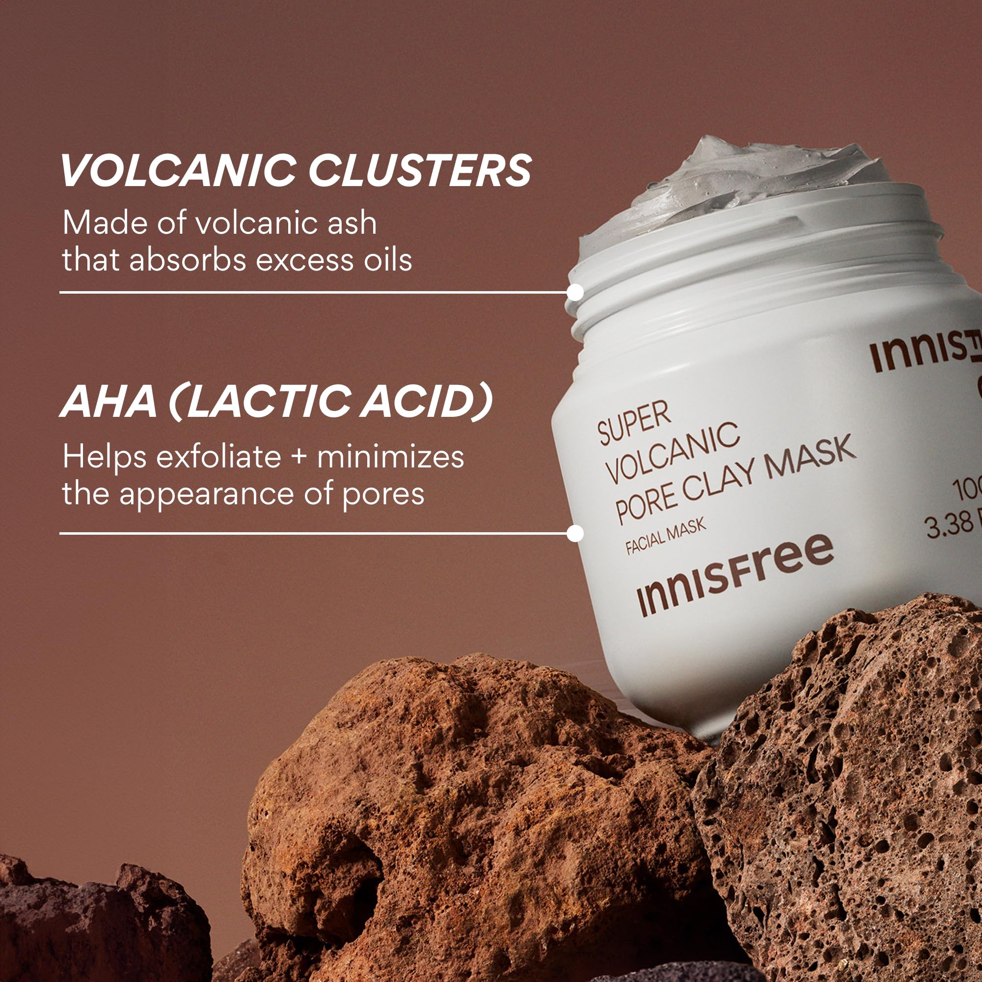innisfree Super Volcanic Clay Mask, Pore Cleansing & Oil Control Face Mask for Oily Skin with AHA, Korean Wash-Off Clay Mask for Clogged Pores