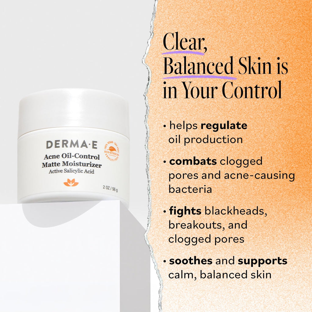 Buy now DERMA E Acne Oil Control Face Moisturizer, 2 Oz, Matte Moisturizer with Salicylic Acid, Tea Tree Oil & Aloe Vera, Face Cream Rebalances Sebum Production & Prevents Blemishes, Redness & Breakouts 2 Oz at indiglob india