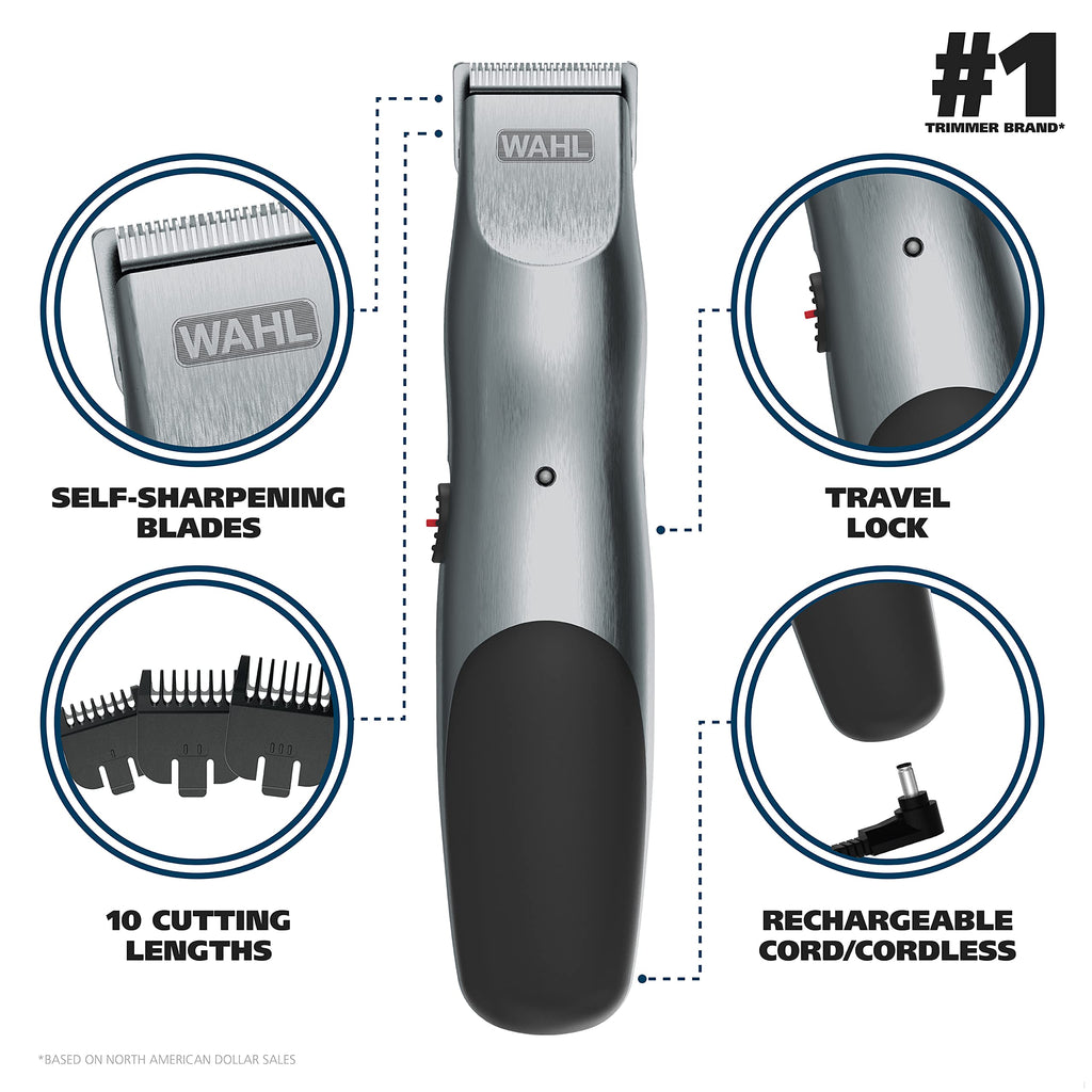 Buy now Wahl Groomsman Corded or Cordless Beard Trimmer for Men - Rechargeable Grooming Kit for Facial Hair - Beard Trimmer & Groomer - Model 9918-6171V at indiglob india