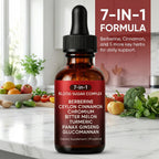 7-in-1 Complex Liquid Drops - Berberine with Ceylon Cinnamon, Chromium, Bitter Melon, Turmeric, Panax Ginseng & Glucomannan, Herbal Metabolic Support Supplement - 2fl oz