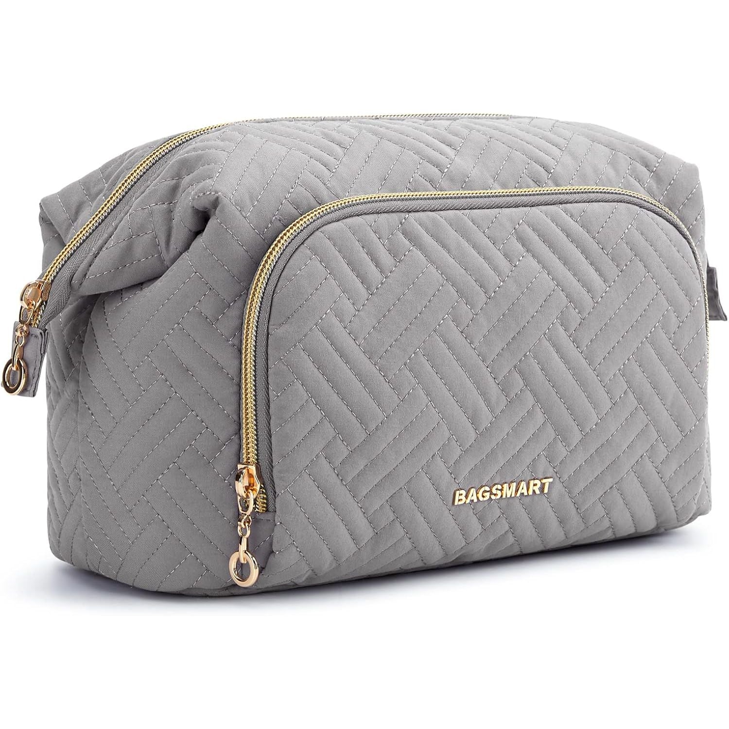 Buy now BAGSMART Travel Makeup Bag, Cosmetic Bag Make Up Organizer Case,Large Wide-open Pouch for Women Purse for Toiletries Accessories Brushes B-Large F-Grey at indiglob india